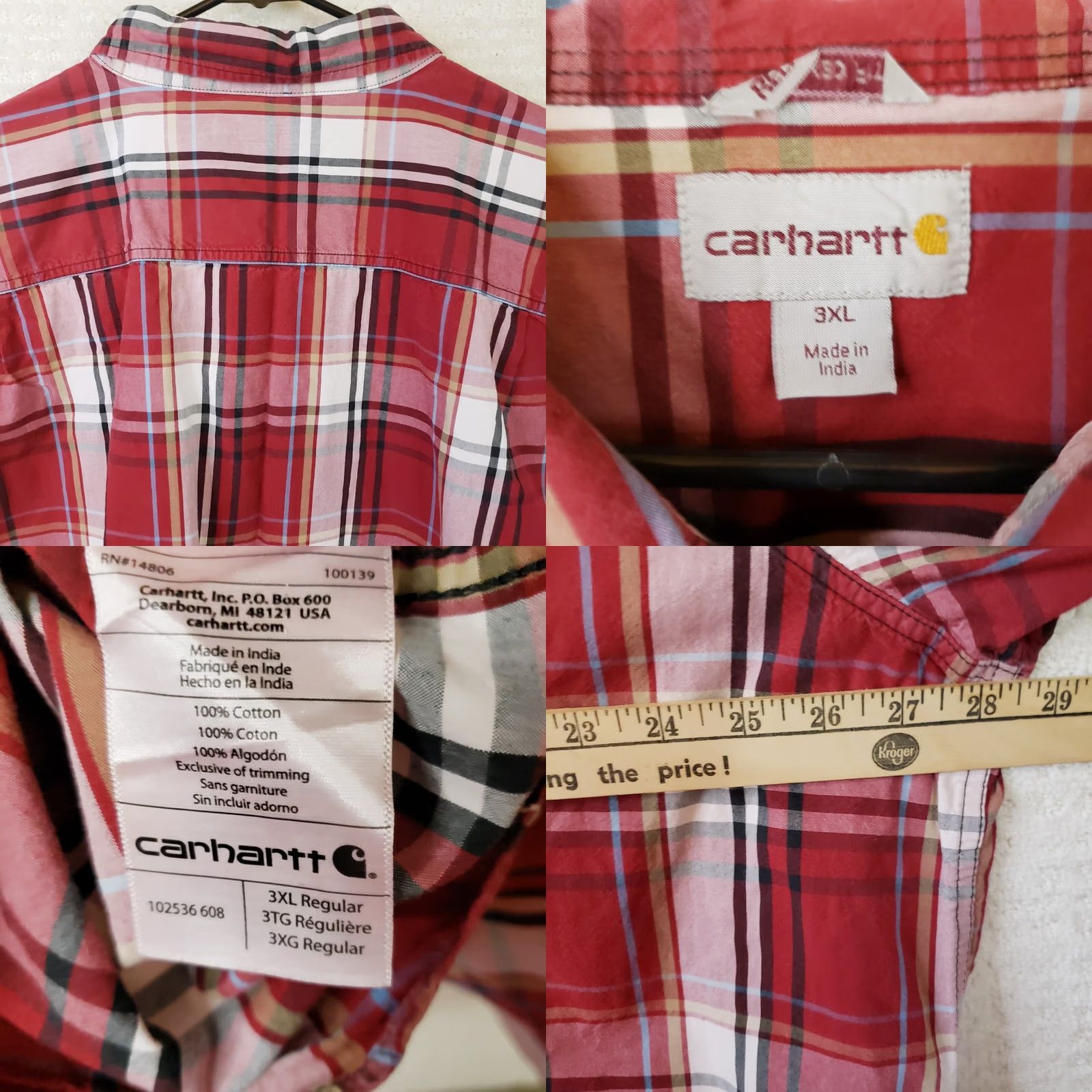 Carhartt CARHARTT Shirt Men's 3X Green Plaid Relaxed Fit Workwear Casual Button Down Size US XXL / EU 58 / 5 - 8 Thumbnail