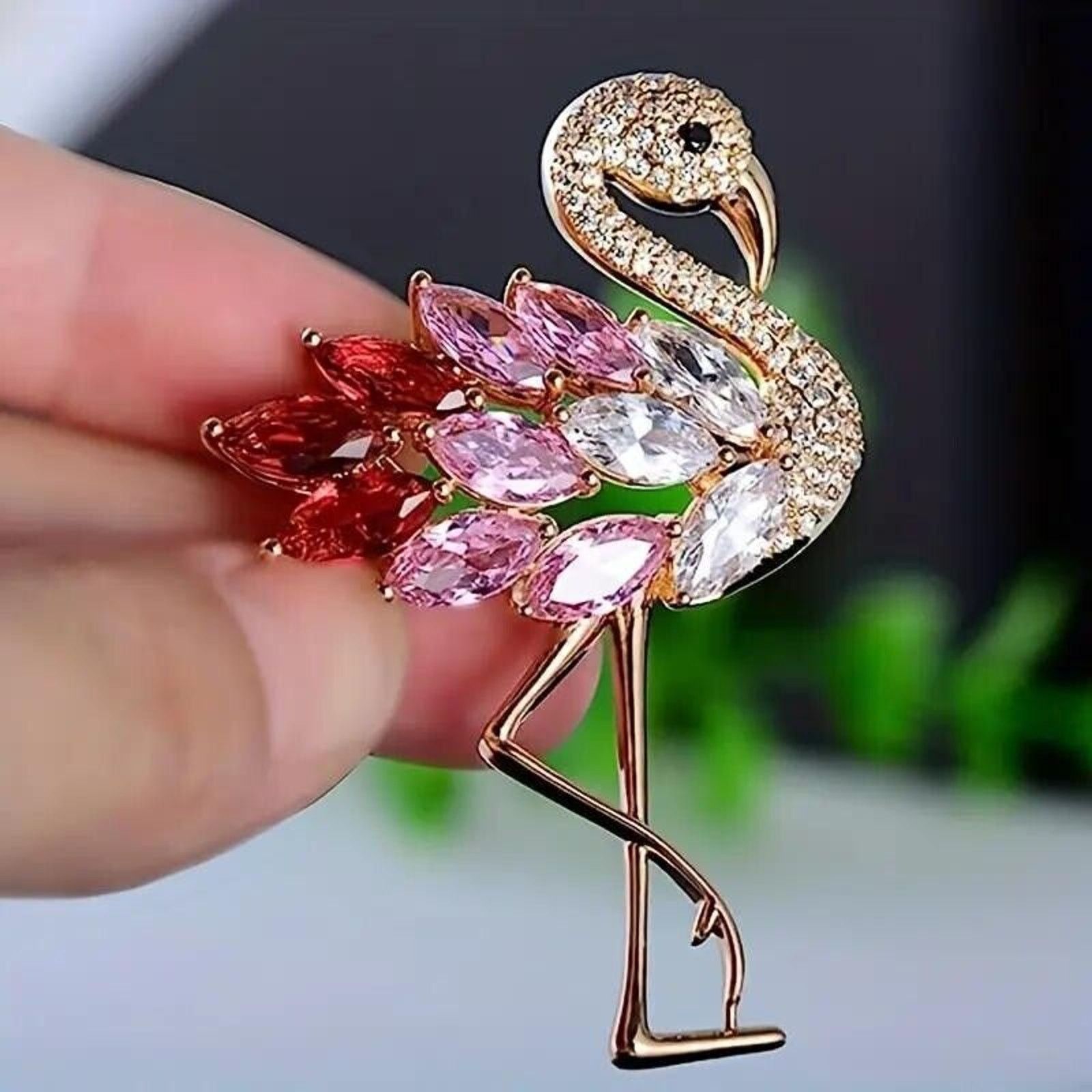 Other Flamingo Brooch Pin • Red • Pink • Clear • Rhinestones Size ONE SIZE - 3 Thumbnail