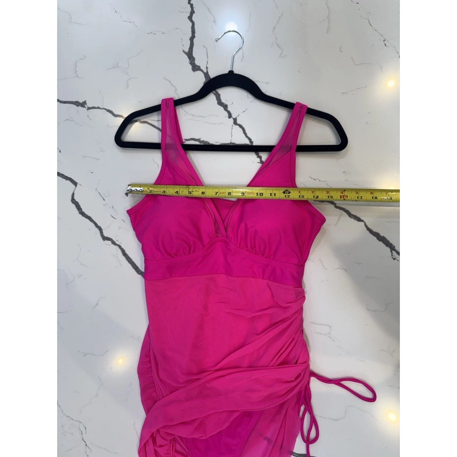 Other Hot Pink Ruched Swim Dress Tankini Swimsuit Mesh Cover Up Size XL / US 12-14 / IT 48-50 - 5 Thumbnail