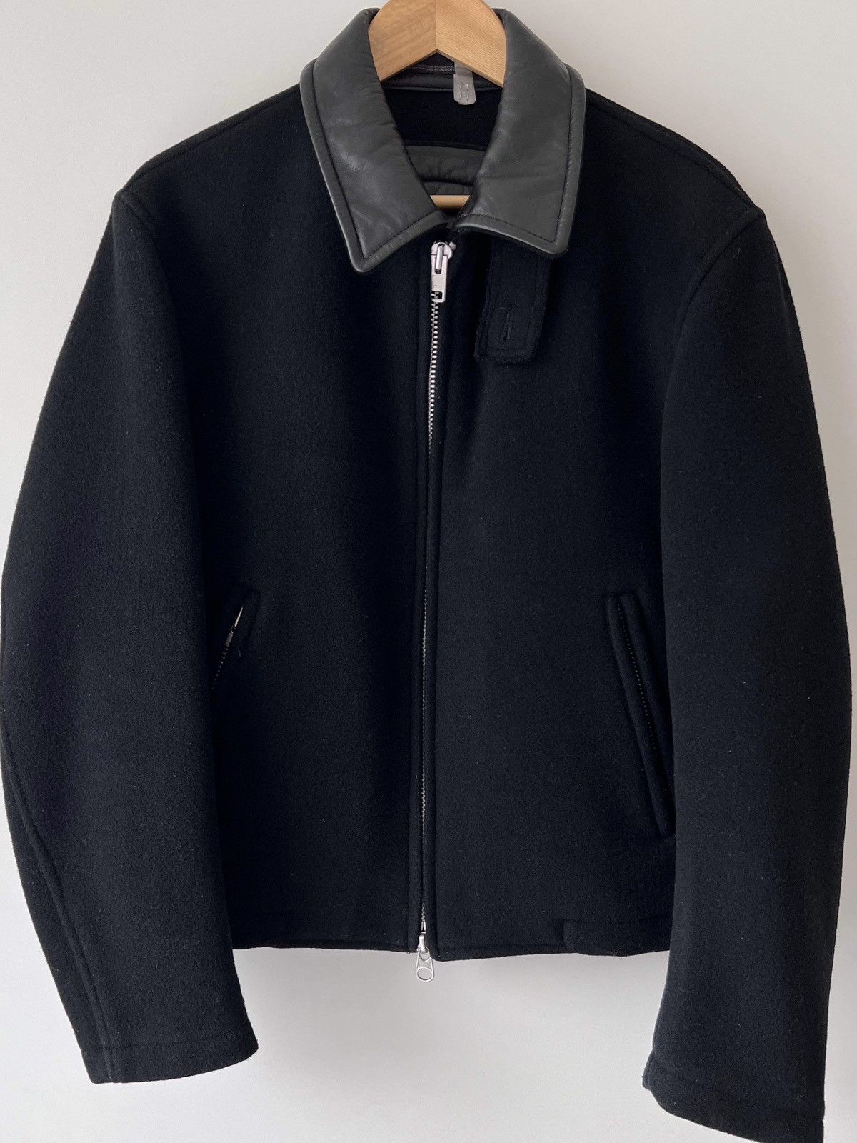 AW04 Backzip Heavy Wool Leather Collared Jacket