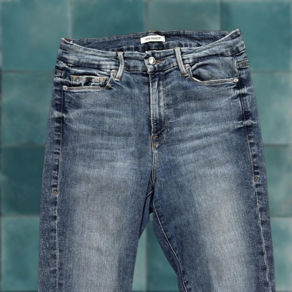 Good American Good American Jeans Womens 10/30 Distressed Ankle Skinny Medium Blue Jeans Size 32" / US 10 / IT 46 - 1 Thumbnail