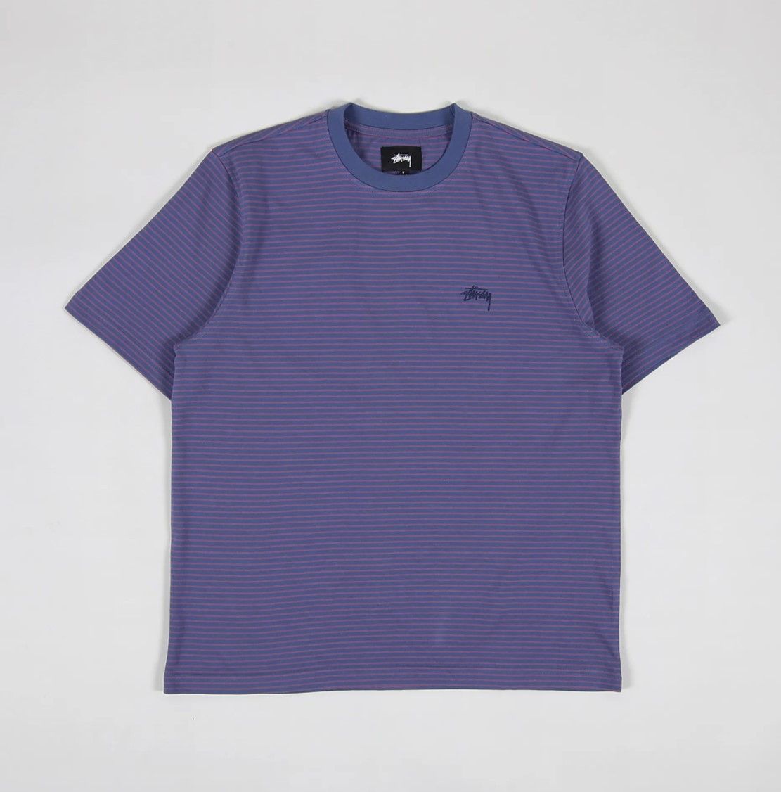 Stussy Stussy Mini Stripe Crew T Shirt Navy (purple-pink) | Grailed