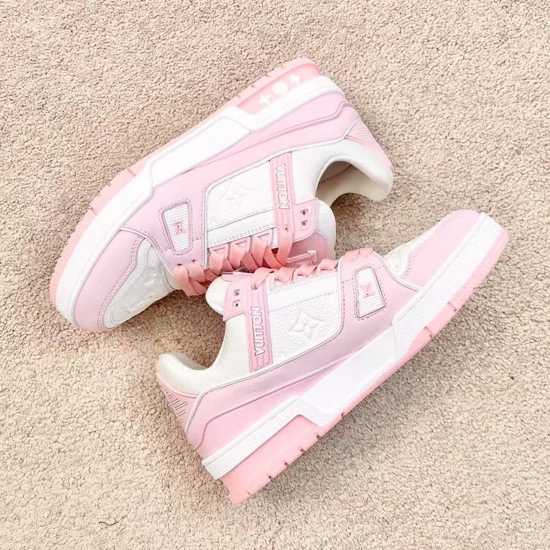 Louis Vuitton Louis Vuitton 24 oz Embossed Printed Trainer Pink and Whit Size US 7 / IT 37 - 4 Thumbnail