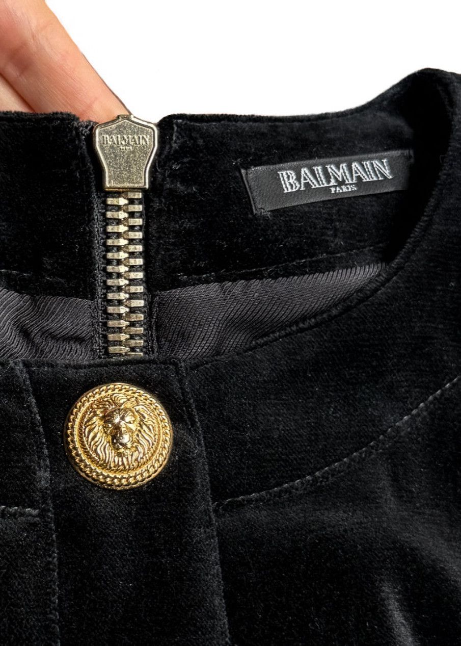 Balmain Balmain Black Velvet Military Accent Button Mini Dress Size L / US 10 / IT 46 - 4 Thumbnail