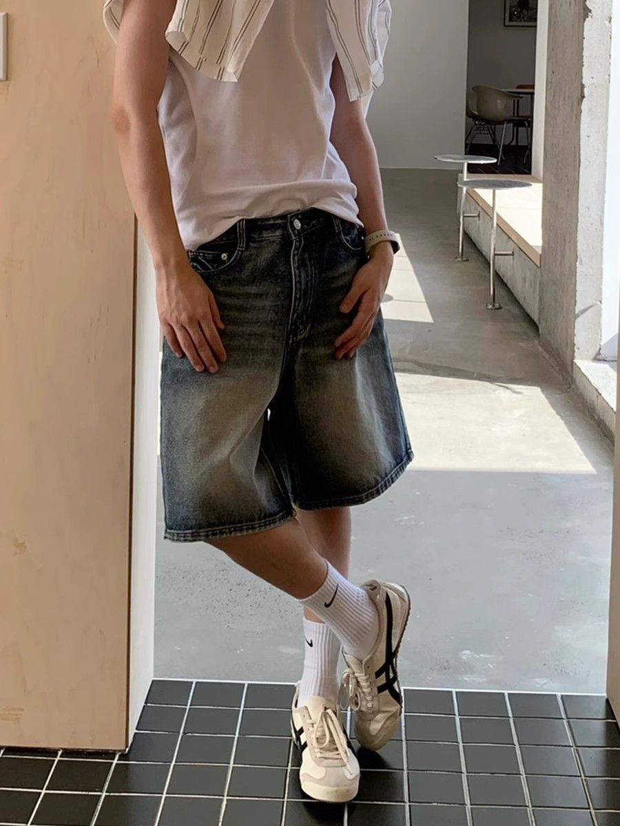 Japanese Brand Retro washed straight leg denim shorts Size US 32 / EU 48 - 1 Thumbnail