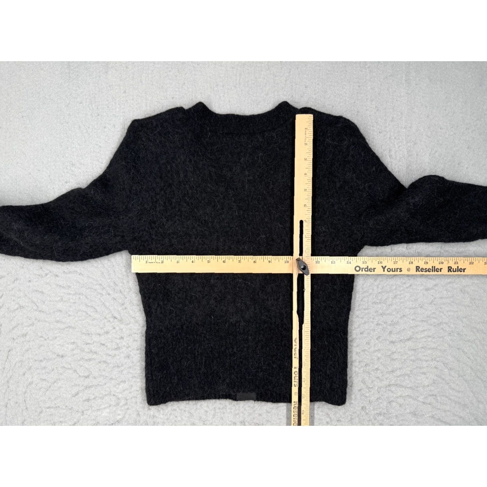 Vintage VINTAGE Paris Atelier Women's Cardigan Sweater XS Black Long Sleeve Knit Wool Alpaca Dinosaur Accents Bohemian City Style Size XS / US 0-2 / IT 36-38 - 6 Thumbnail