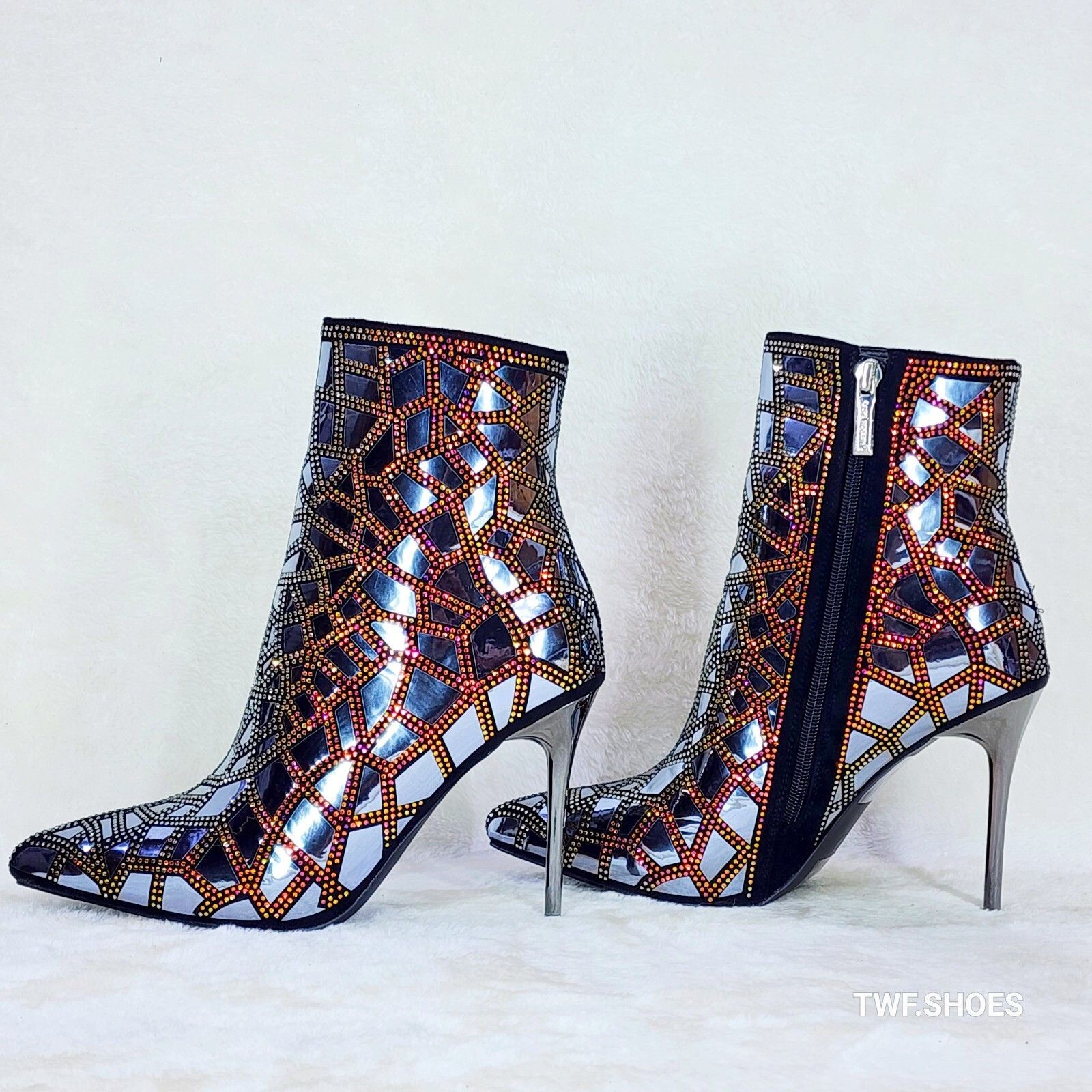 Other Kracked Shiny Silver Gold Iridescent Rhinestone High Heel An Size US 9 / IT 39 - 3 Thumbnail