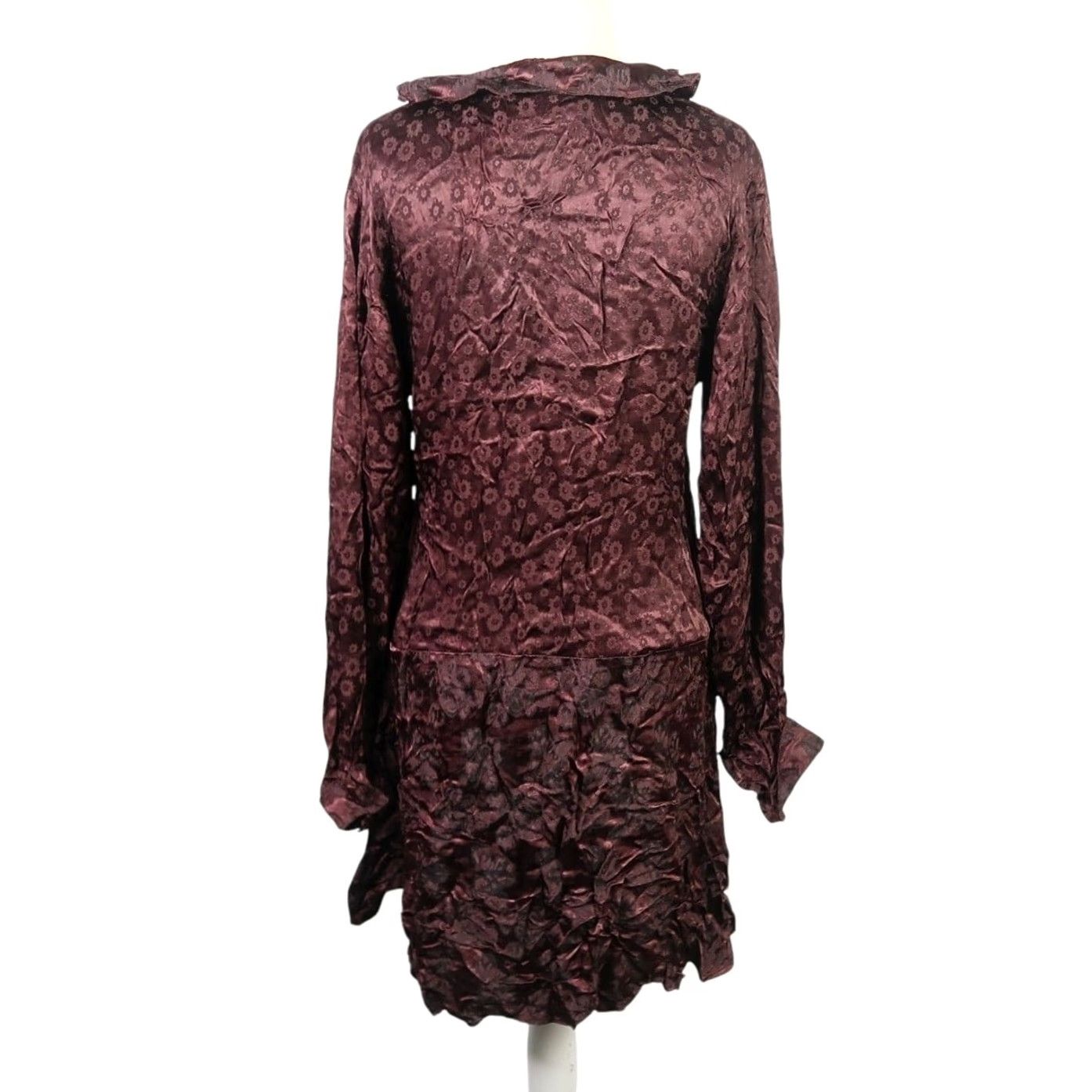 Vintage VINTAGE 90s MSAS Satin Floral Long Sleeve Mini Dress S Brown Women's Dress Size S / US 4 / IT 40 - 4 Thumbnail
