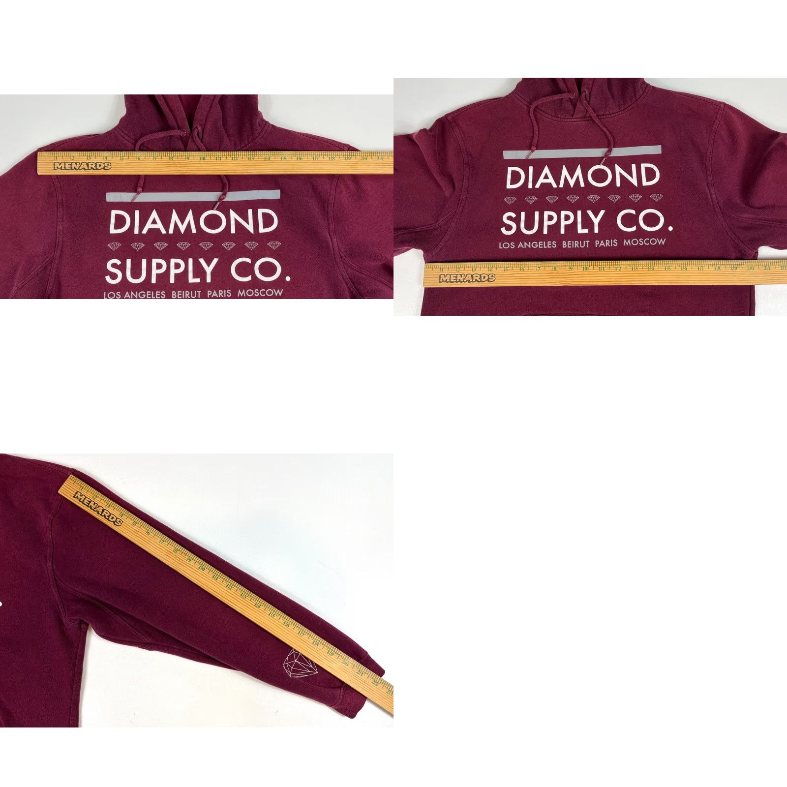 Vintage VINTAGE Diamond Supply Co. Hoodie Mens Shirt S Maroon Graphic Print Hooded Pullover Designer 90s Size US S / EU 44-46 / 1 - 9 Thumbnail