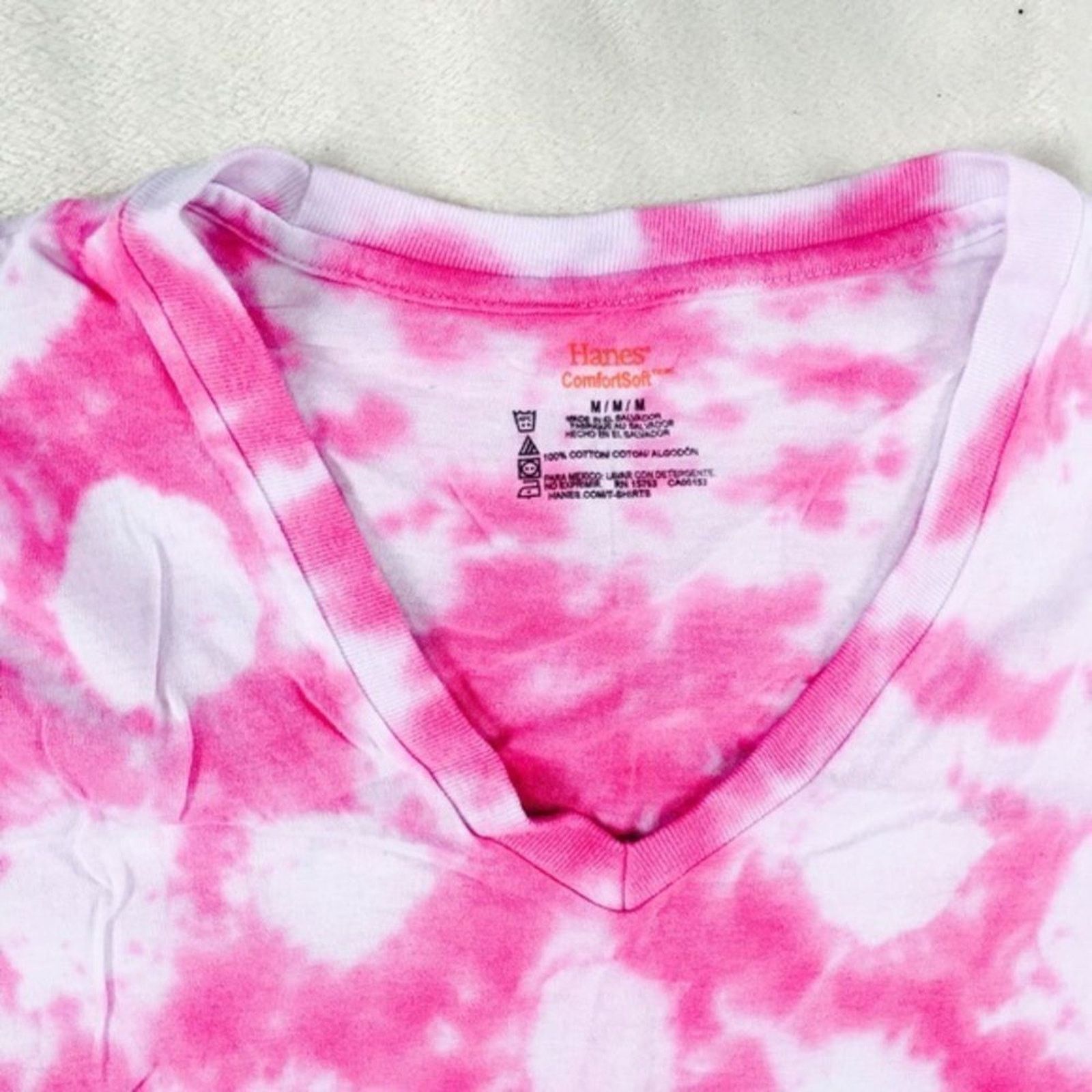 Hanes Dyes by MacKay Pink Tie-Dye V-Neck Tee | Sz M Size US M / EU 48-50 / 2 - 4 Thumbnail