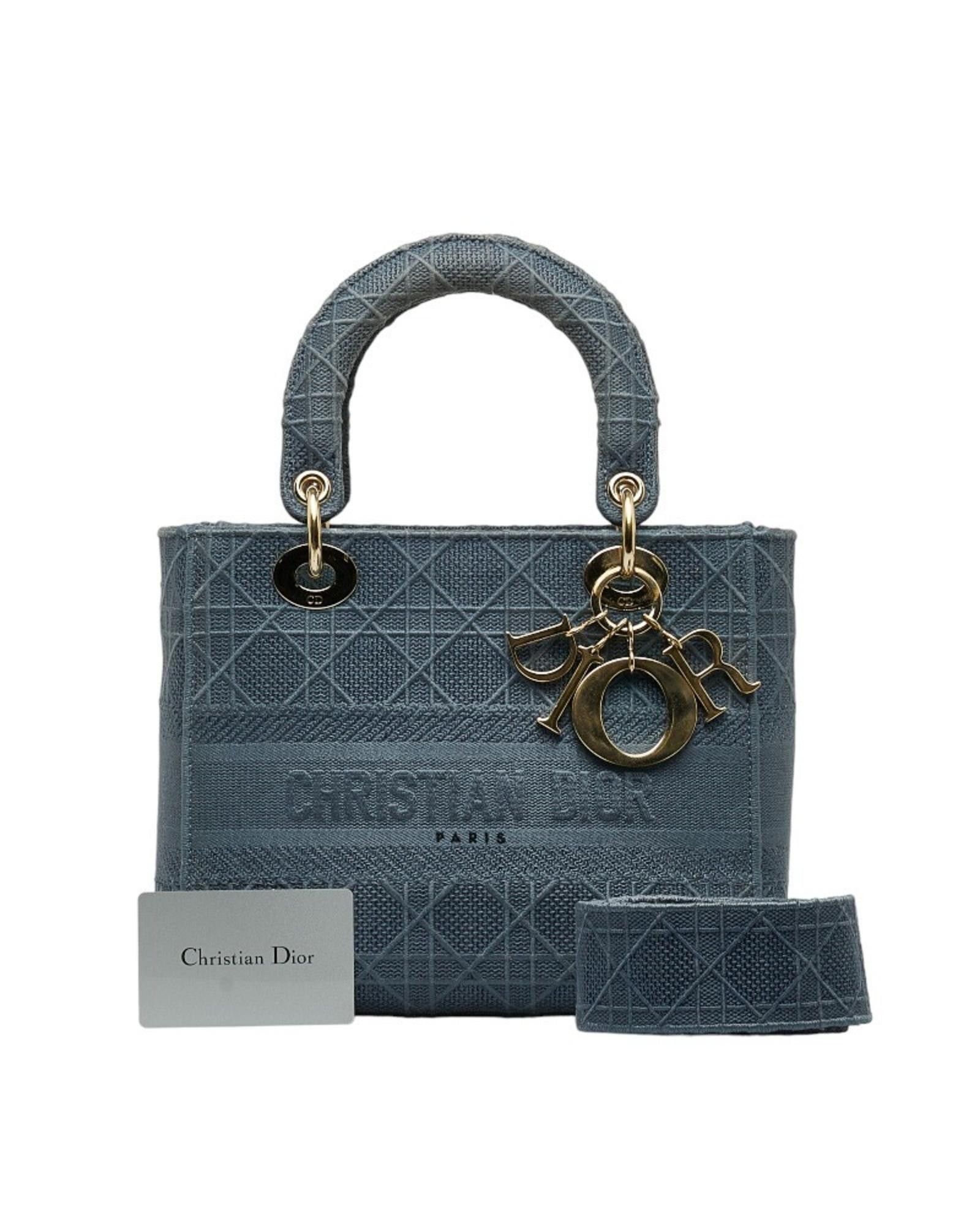 image of Dior Elegant Blue Canvas Handbag With Guarantee Card And Shoulder Strap, Women's