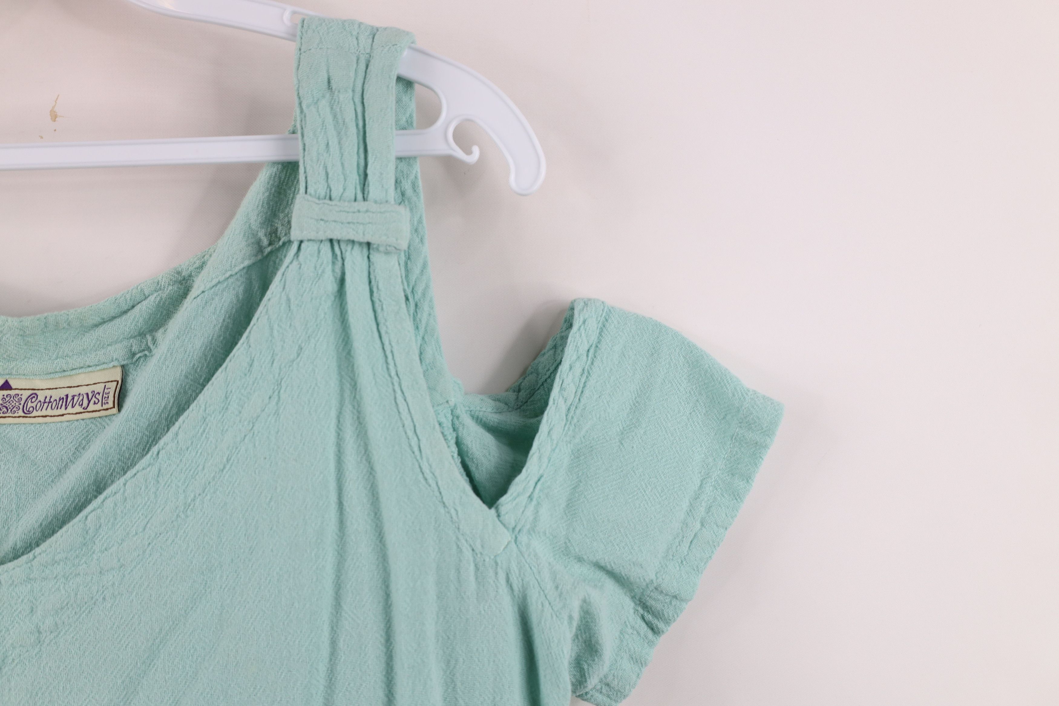 Vintage Vintage 90s Streetwear Cotton Open Shoulder T-Shirt Teal Size XL / US 12-14 / IT 48-50 - 5 Thumbnail