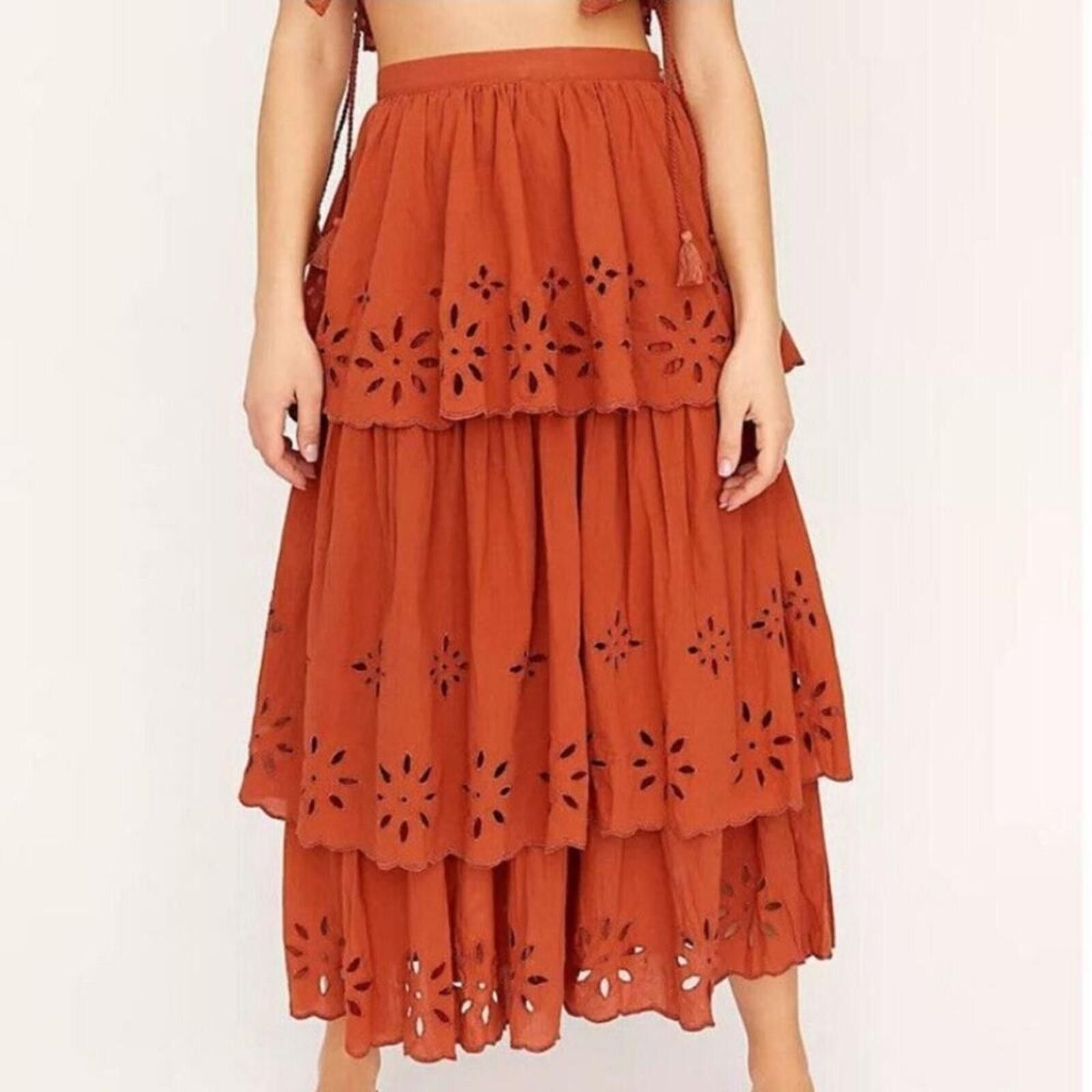 Free People Free People Floral Cutout Midi Boho Skirt Size 32" / US 10 / IT 46 - 5 Thumbnail