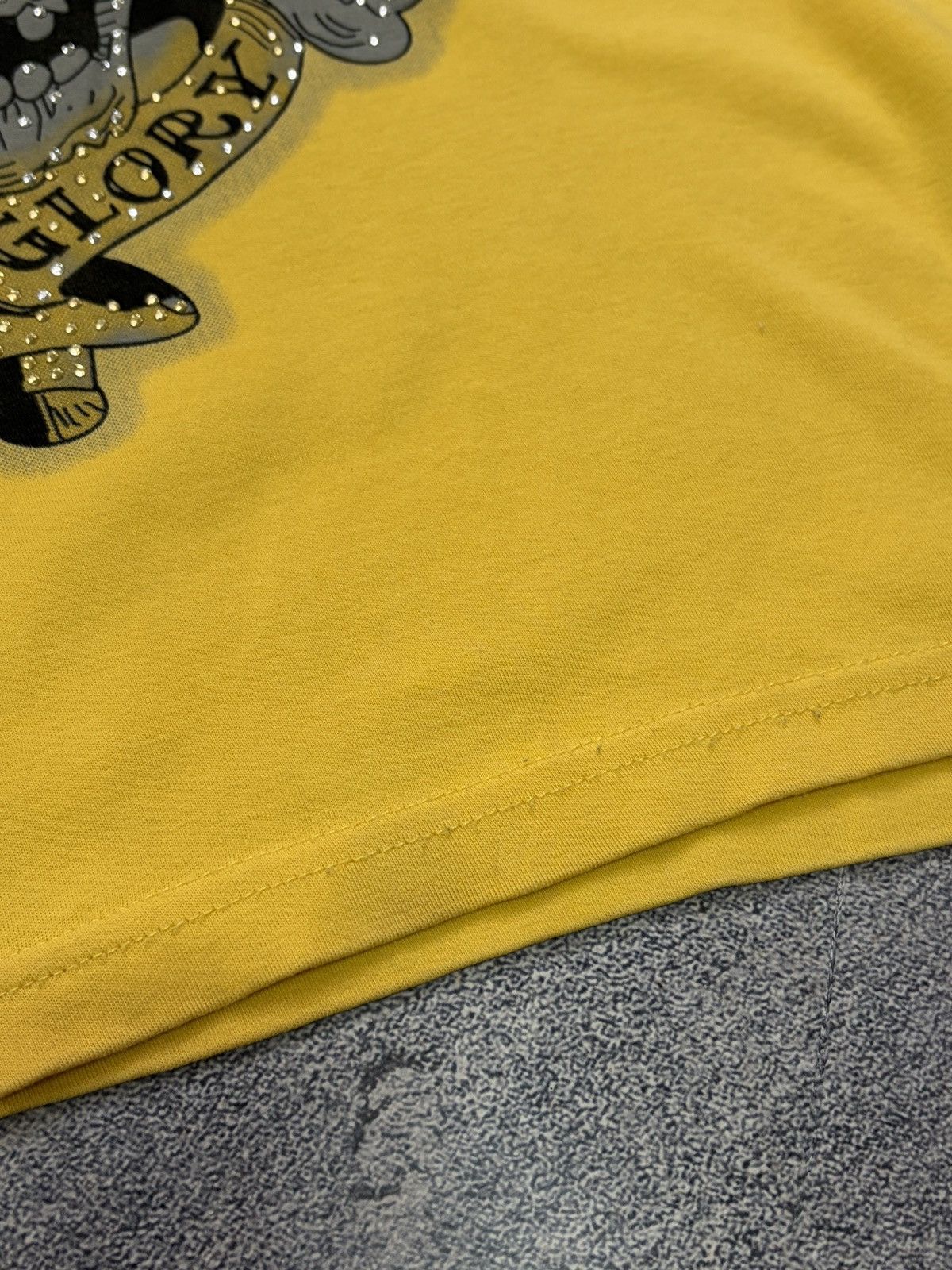 Ed Hardy Ed Hardy "Death or Glory" Yellow Tattoo Rhinestone Tee M Size US M / EU 48-50 / 2 - 10 Thumbnail