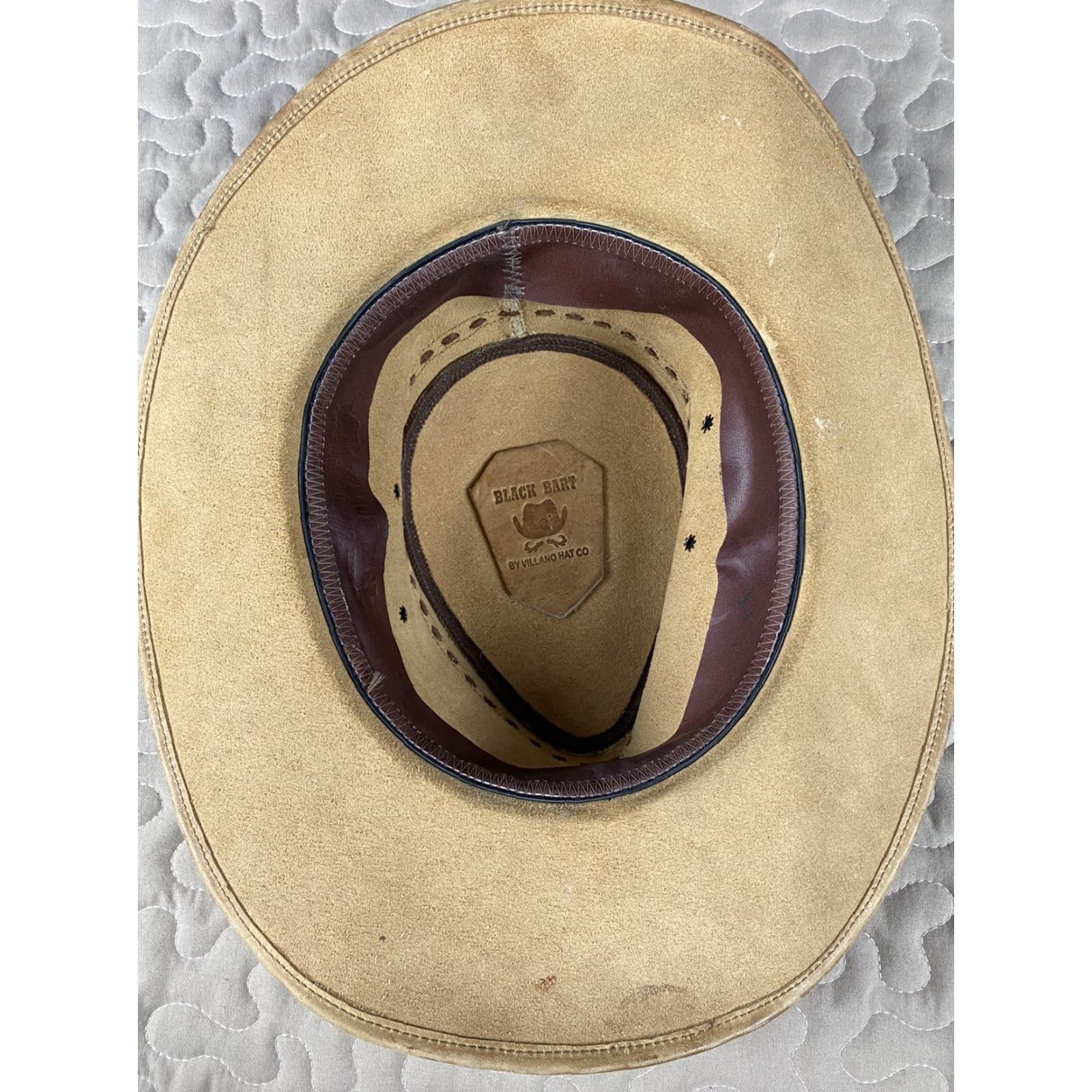 CO VINTAGE Black Bart Villano Hat Co Leather Western Cowboy Hat Outdoorsman Sz M Brown Leather Western Cowboy Hat Mens M Size ONE SIZE - 6 Thumbnail