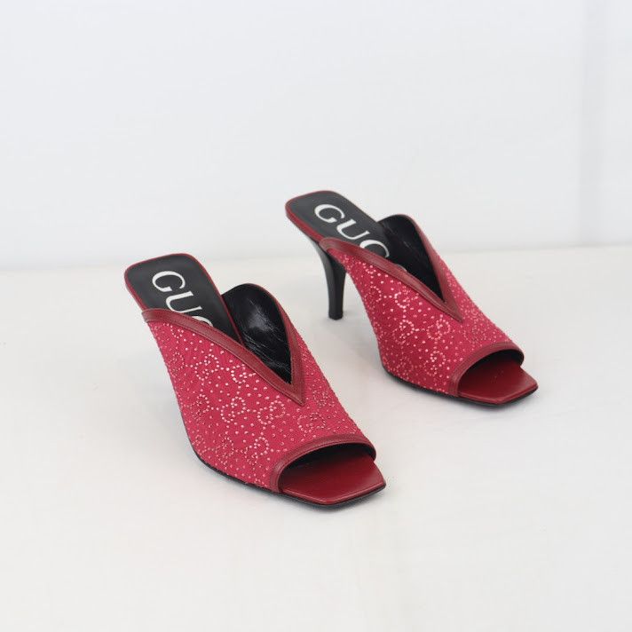 Gucci o1rshd1 Leather and Canvas Mules in Burgundy Size US 8 / IT 38 - 7 Thumbnail