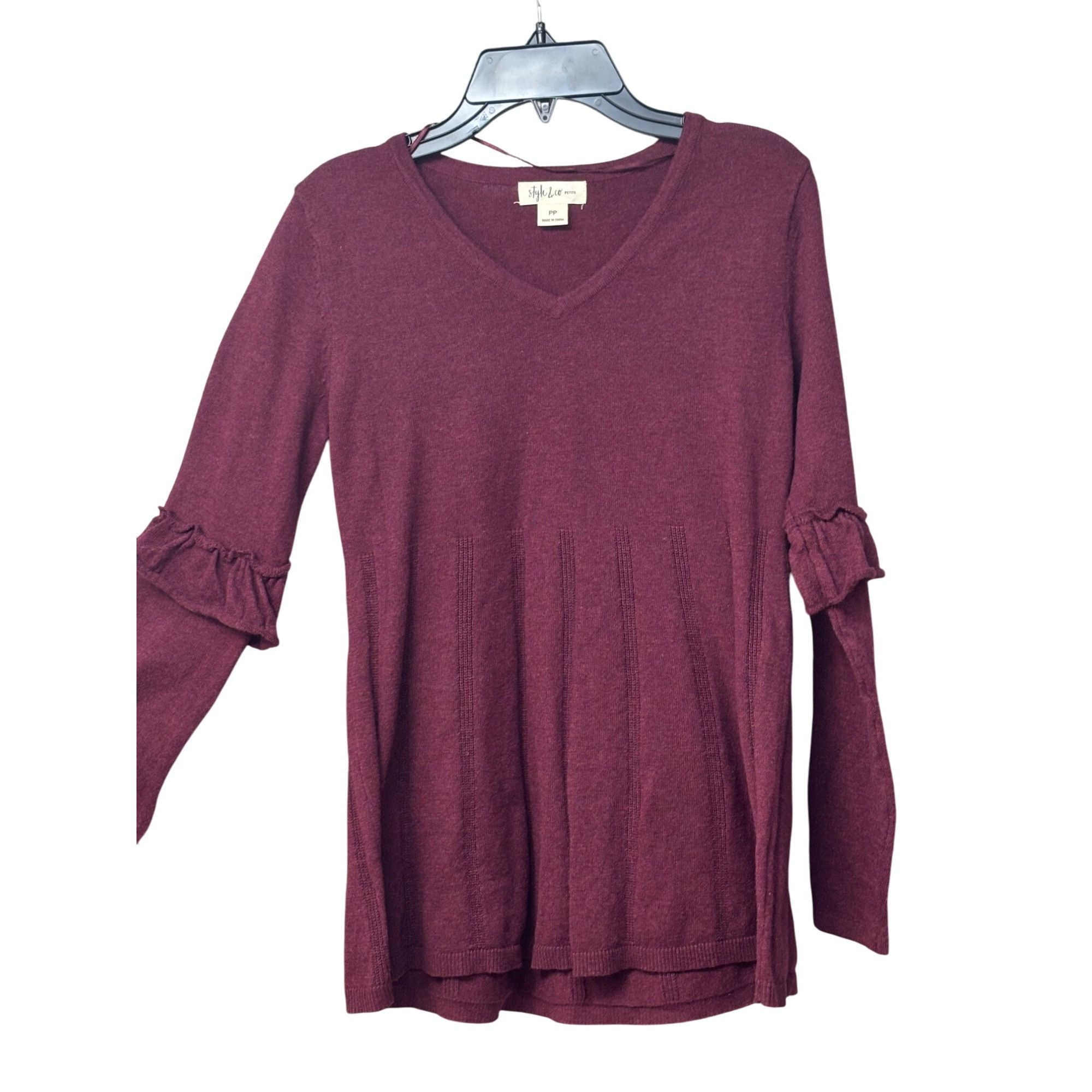 Other Style & Co Petite Pleated Ruffle-Sleeve Sweater, Medium Pur Size ONE SIZE - 10 Thumbnail
