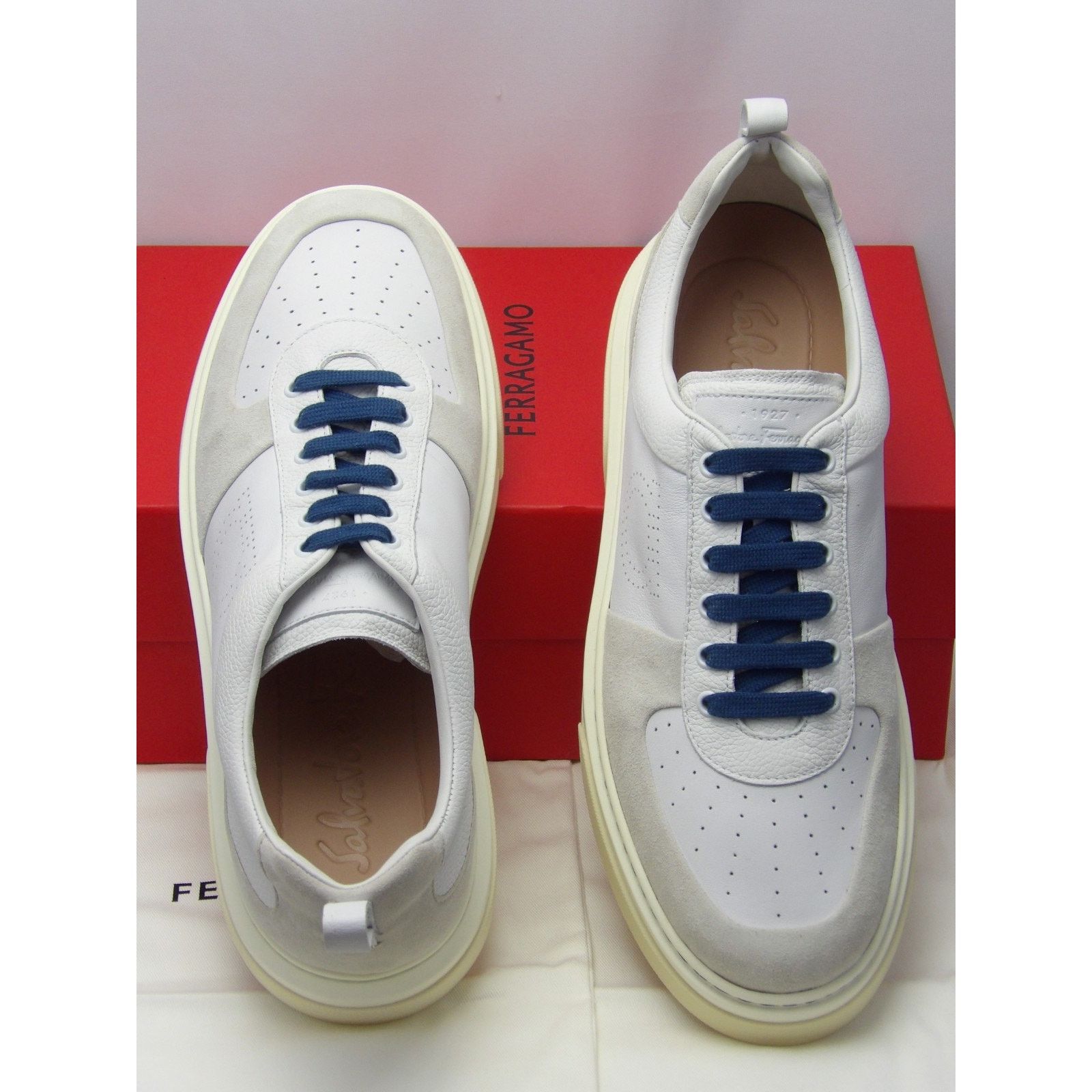 Salvatore Ferragamo FERRAGAMO CASSINA WHITE LEATHER GANCINI LOGO SNEAKERS 11.5 Size US 12.5 / EU 45-46 - 10 Thumbnail