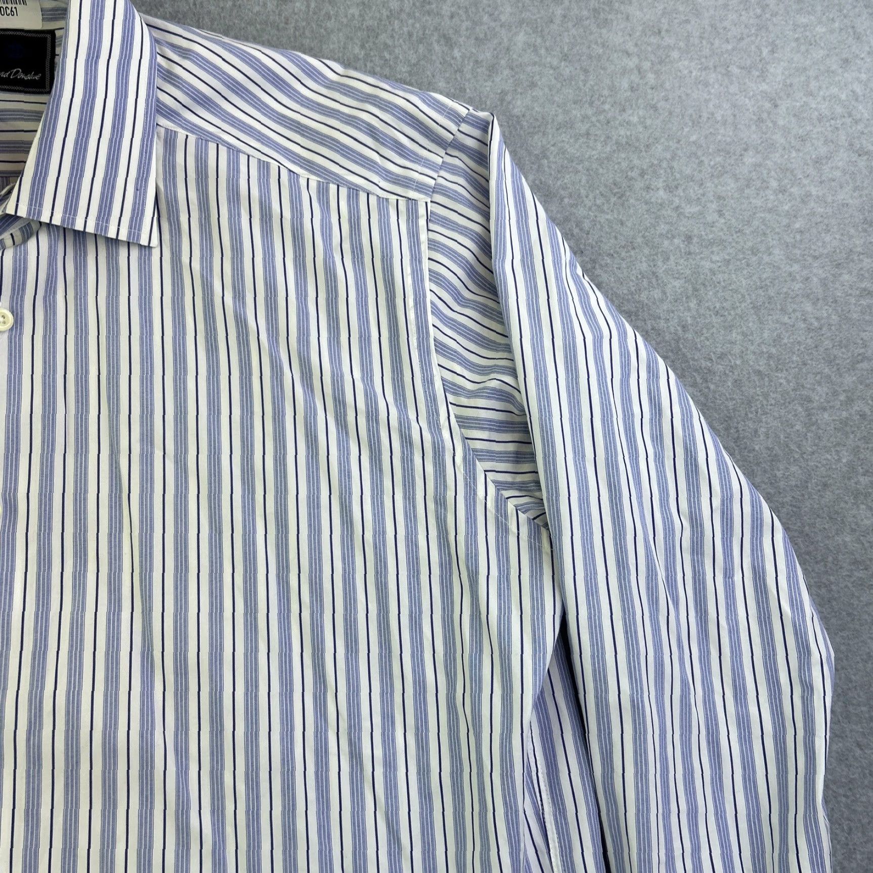 David Donahue David Donahue Dress Shirt Mens 16 Blue White Striped Long Sleeve Button Up Adult Size 42R - 7 Thumbnail