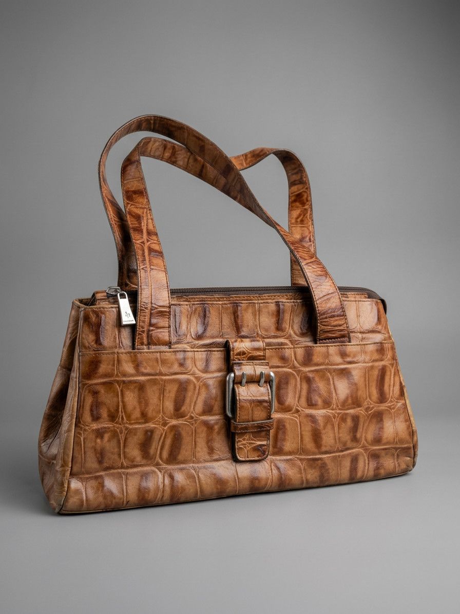 Vintage Petusco Brown Croc Embossed Handbag Made in Spain Size ONE SIZE - 1 Thumbnail