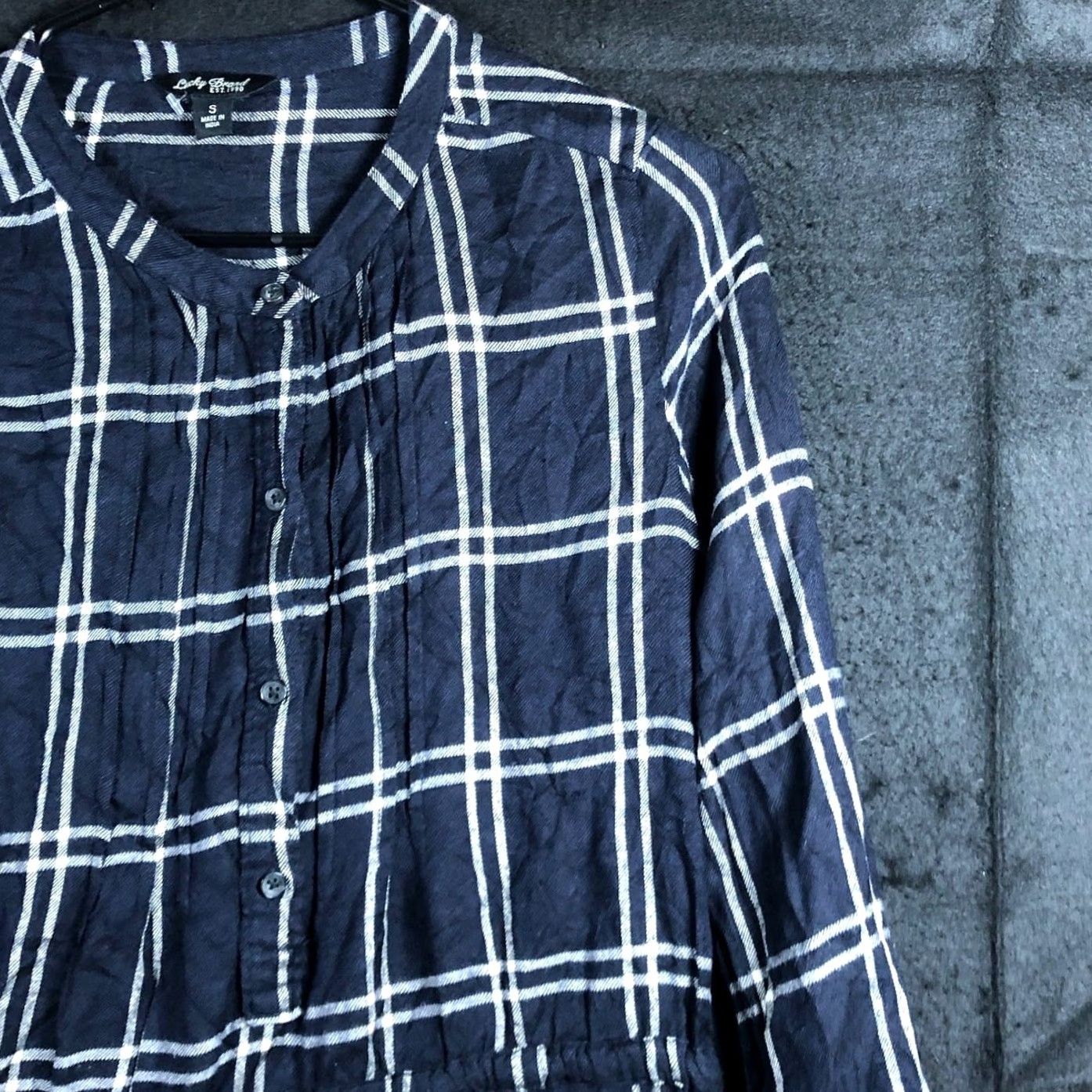 Lucky Brand Lucky Brand Womens Dress Navy White Stripe Roll Tab Sleeve Button Front Small Dress Shirt Size S / US 4 / IT 40 - 5 Thumbnail