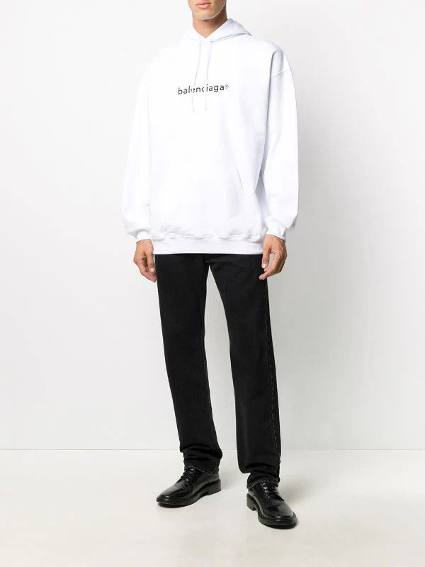 Balenciaga o1mt1gz0924 Logo Oversized Hoodie in White Size US XS / EU 42 / 0 - 3 Thumbnail