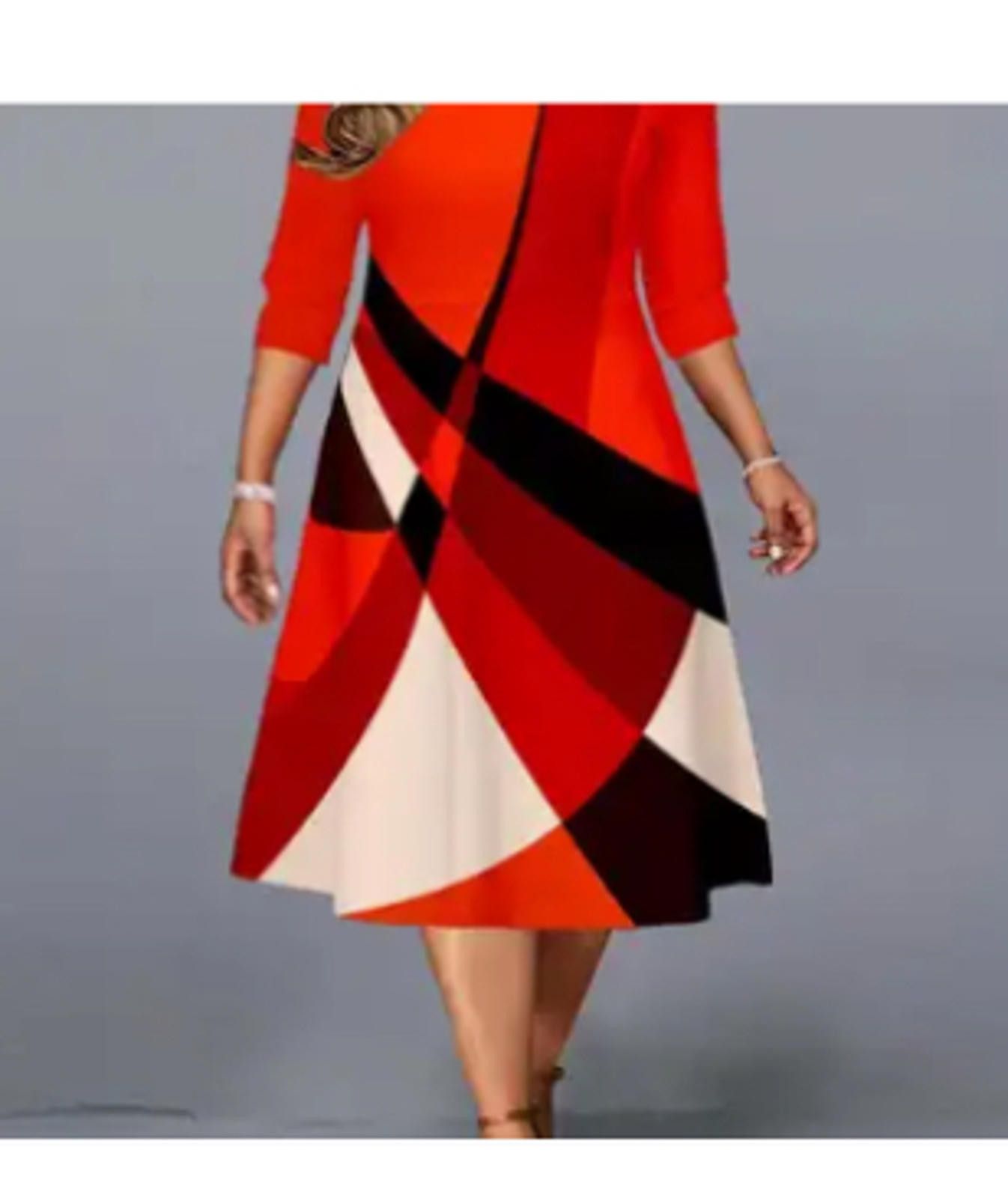 Designer Bold Orange Geometric Print Dress Size 4XL / US 24-26 - 1 Thumbnail