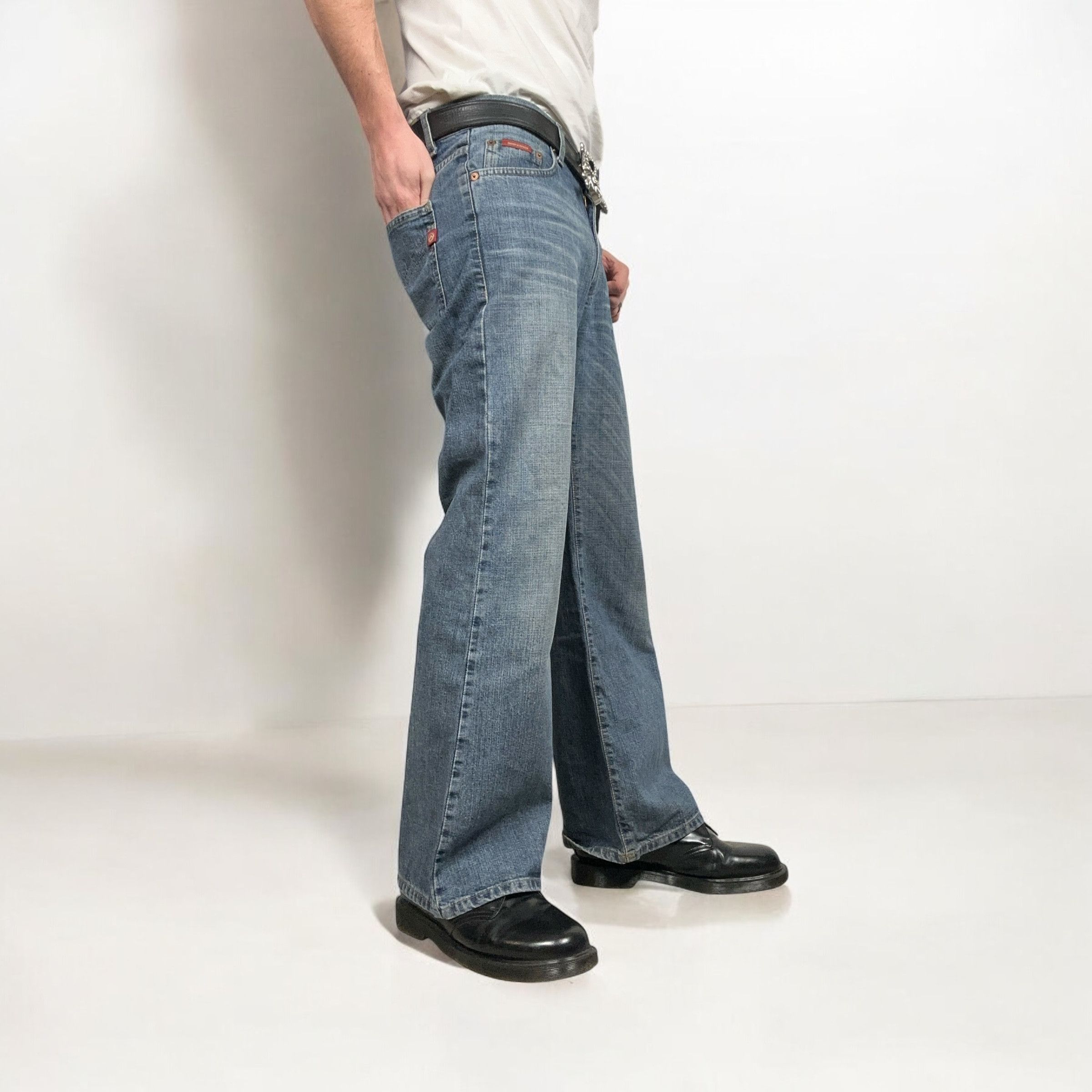 Japanese Brand × Vintage Vintage y2k Baggy Flare Denim Pants Jeans Bootcut Mudwash Size US 31 - 4 Thumbnail