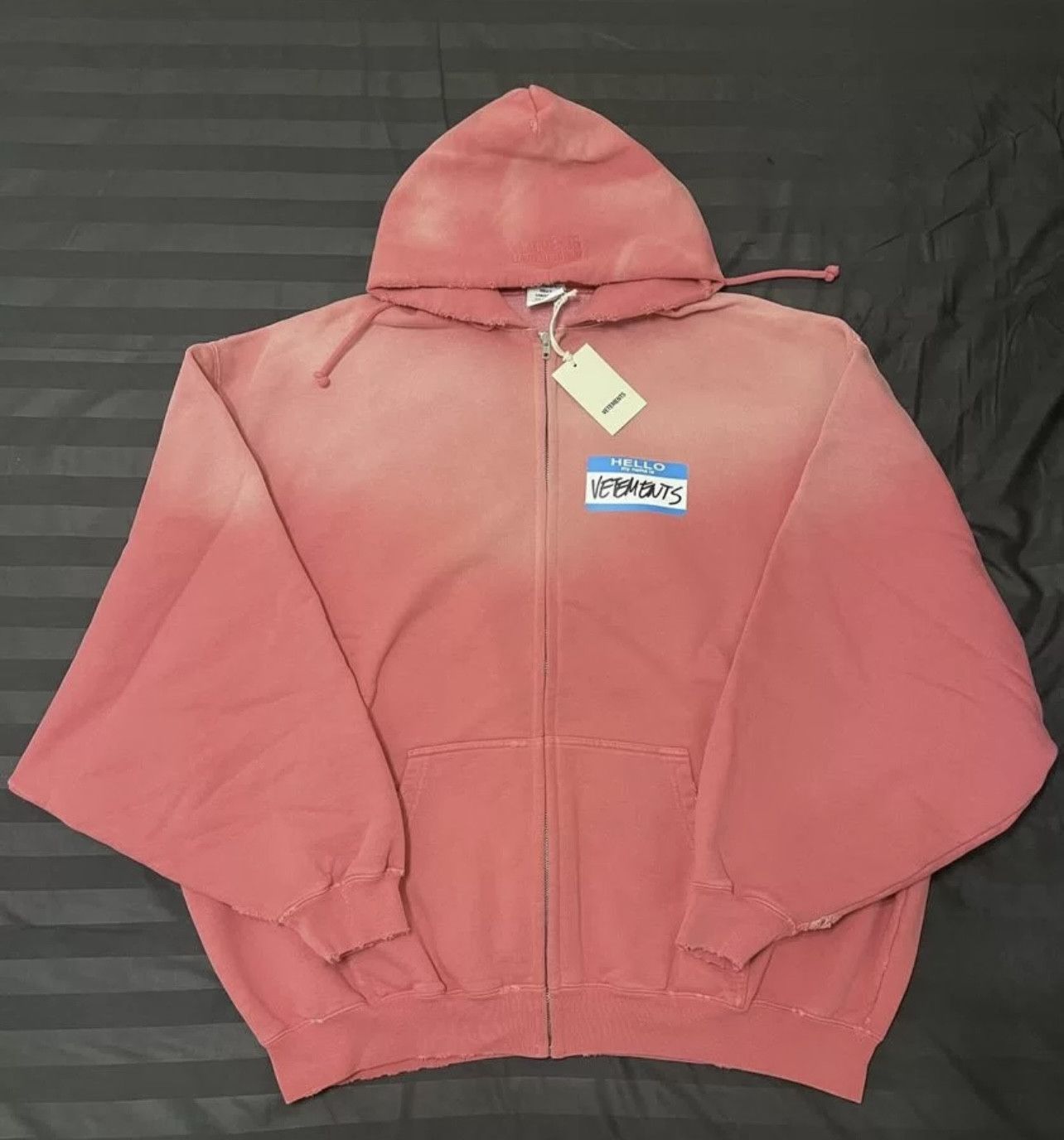 image of Vetements Zip-Hoodie Faded Pink My Name Is, Men's (Size Small)