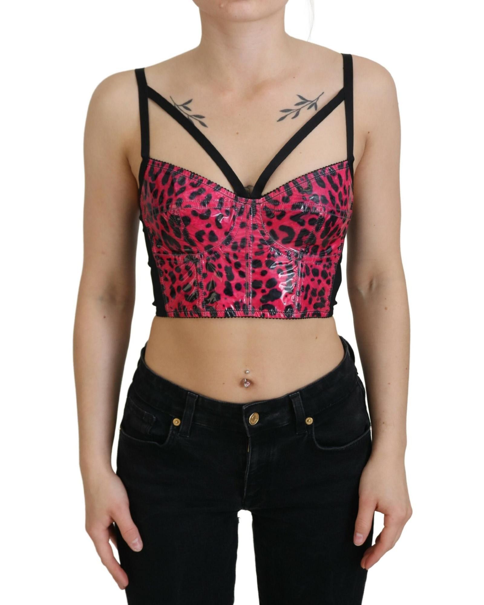 image of Dolce Gabbana Leopard Print Cropped Bustier Corset Top in Pink, Women's (Size Small)