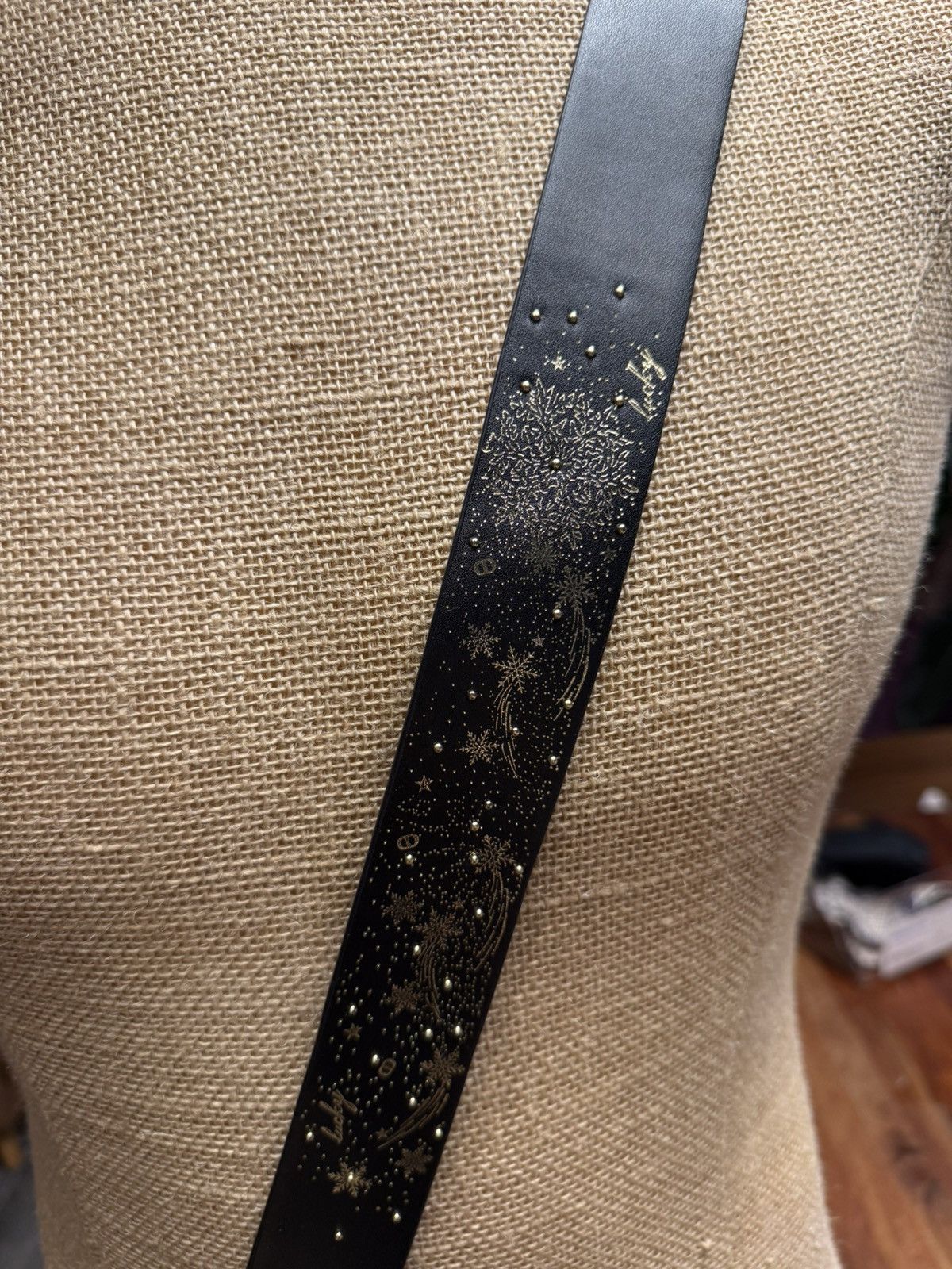 Other Celestial Black Leather Bag Strap – Gold Galaxy Embossed Size ONE SIZE - 2 Thumbnail