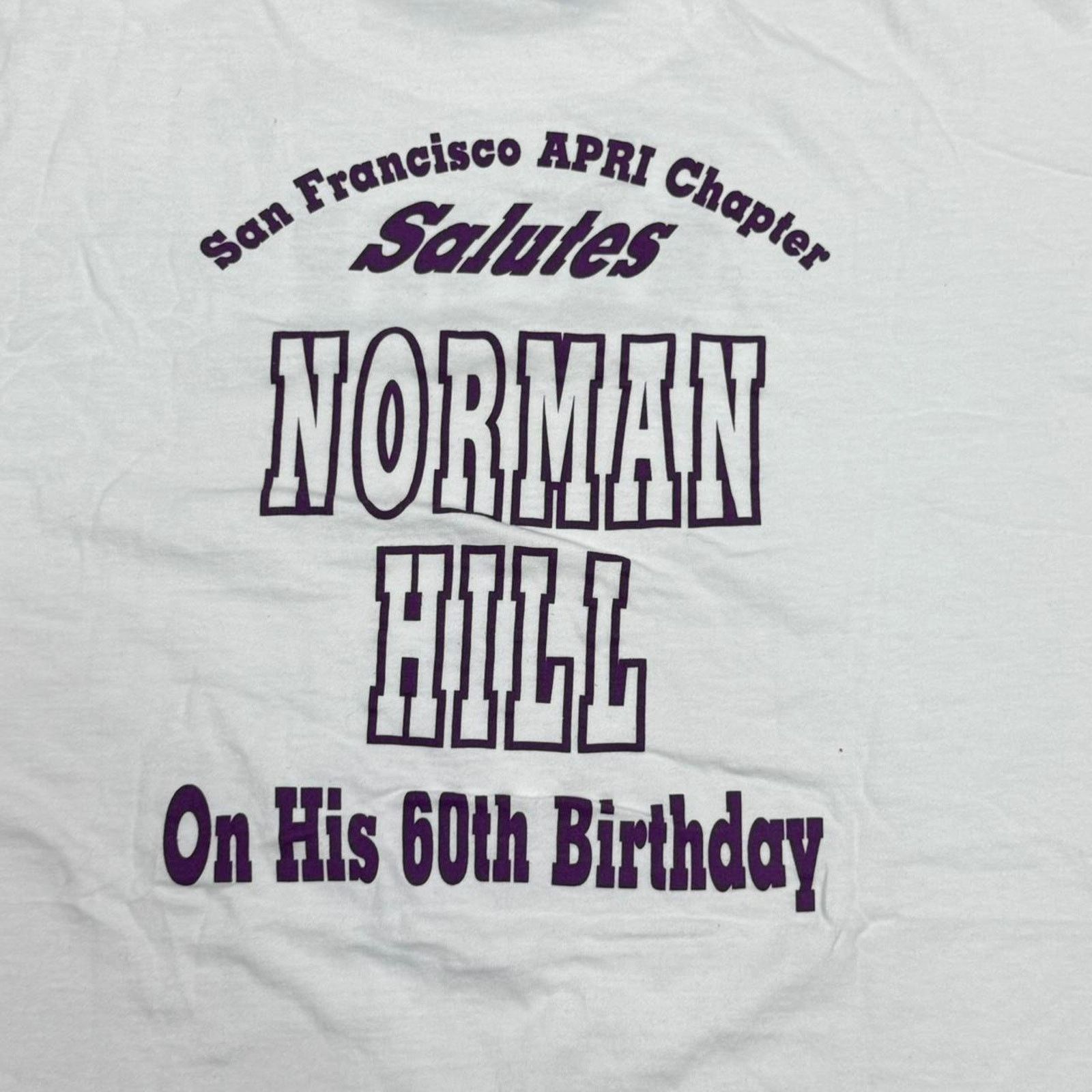Fruit Of The Loom × Other × Vintage VINTAGE 90S SINGLE STITCH NORMAN HILL 60TH BIRTHDAY TEE: Size US XL / EU 56 / 4 - 6 Thumbnail