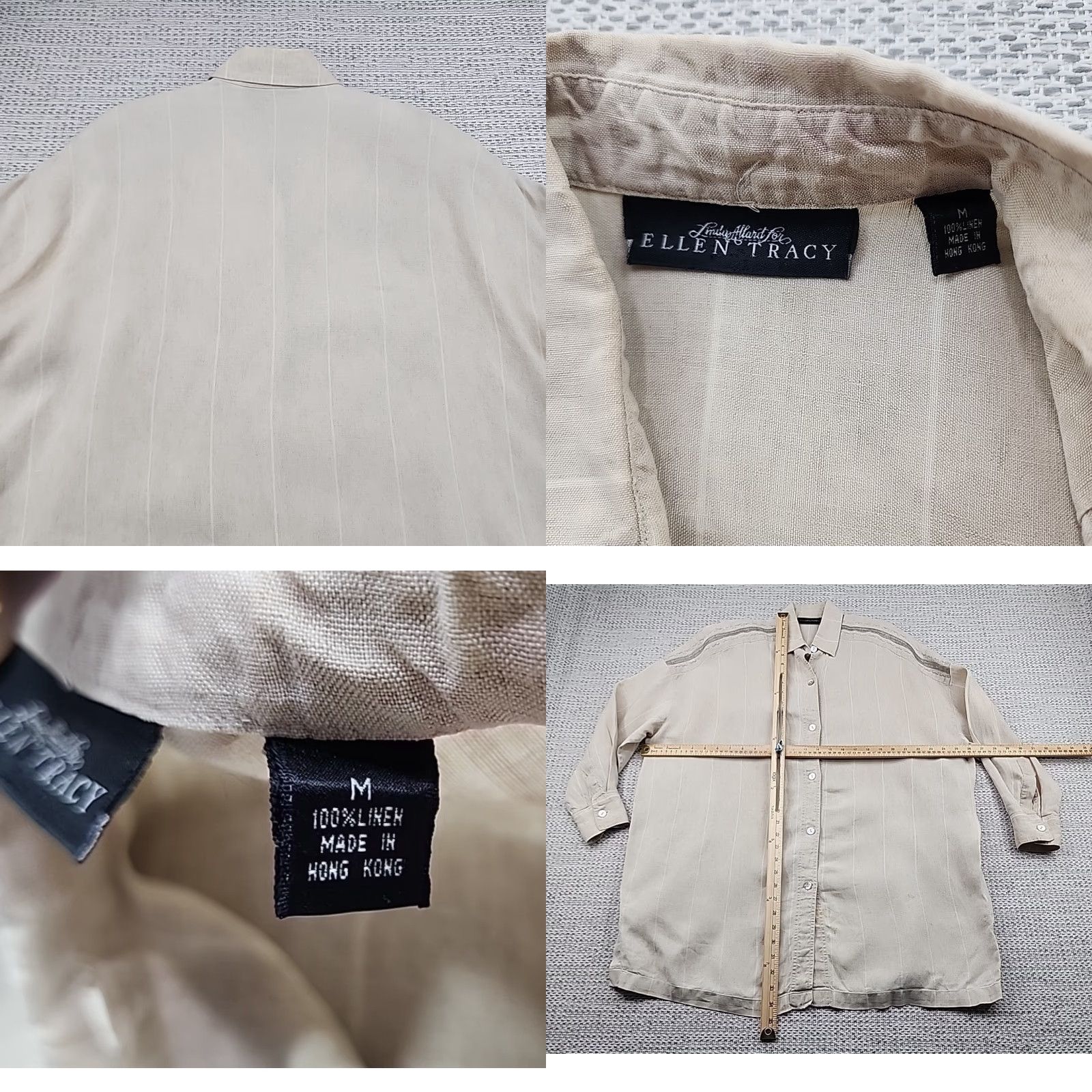 Ellen Tracy Linda Allard Ellen Tracy Blouse Jacket M 100% Linen Button Up Shoulder Pads Beige Long Sleeve Collared 18 Women Vintage: No Size XXL / US 16-18 / IT 52-54 - 8 Thumbnail