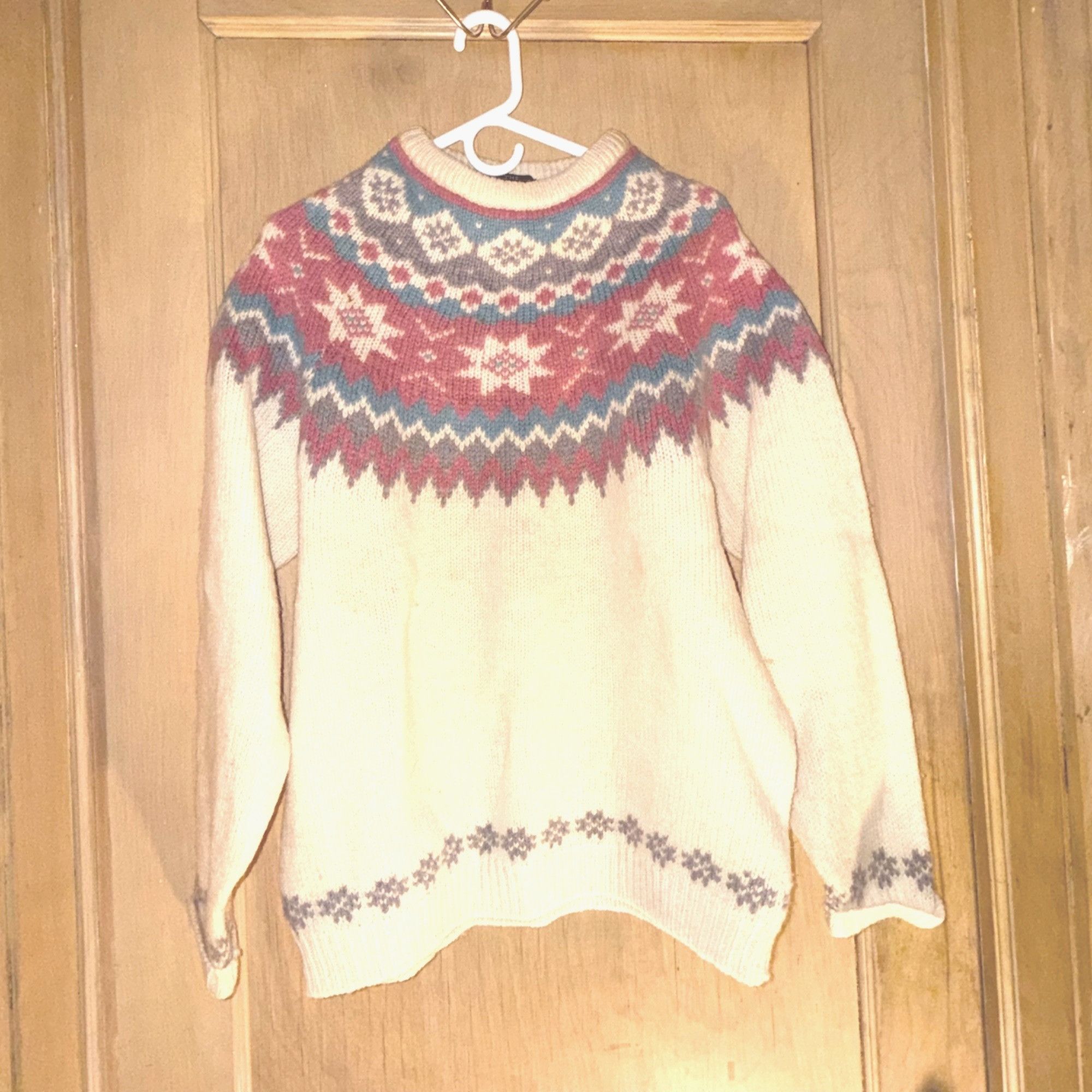 Woolrich Woolen Mills Vintage Woolrich Woman Knit Wool Sweater - Cream, Pink, Blue Size XL / US 12-14 / IT 48-50 - 2 Thumbnail