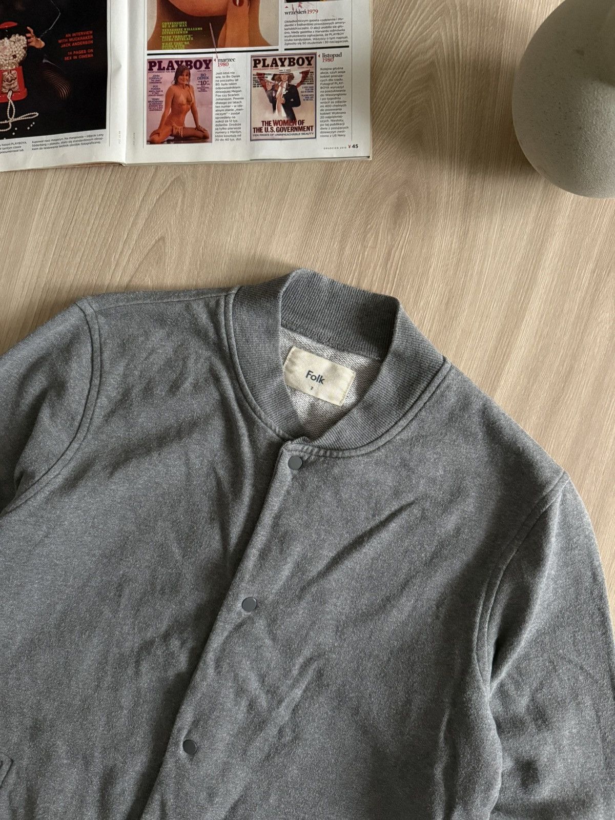 Folk Vintage Folk Loopback Cotton Jersey Cardigan Bomber Mid Grey Size US S / EU 44-46 / 1 - 5 Thumbnail