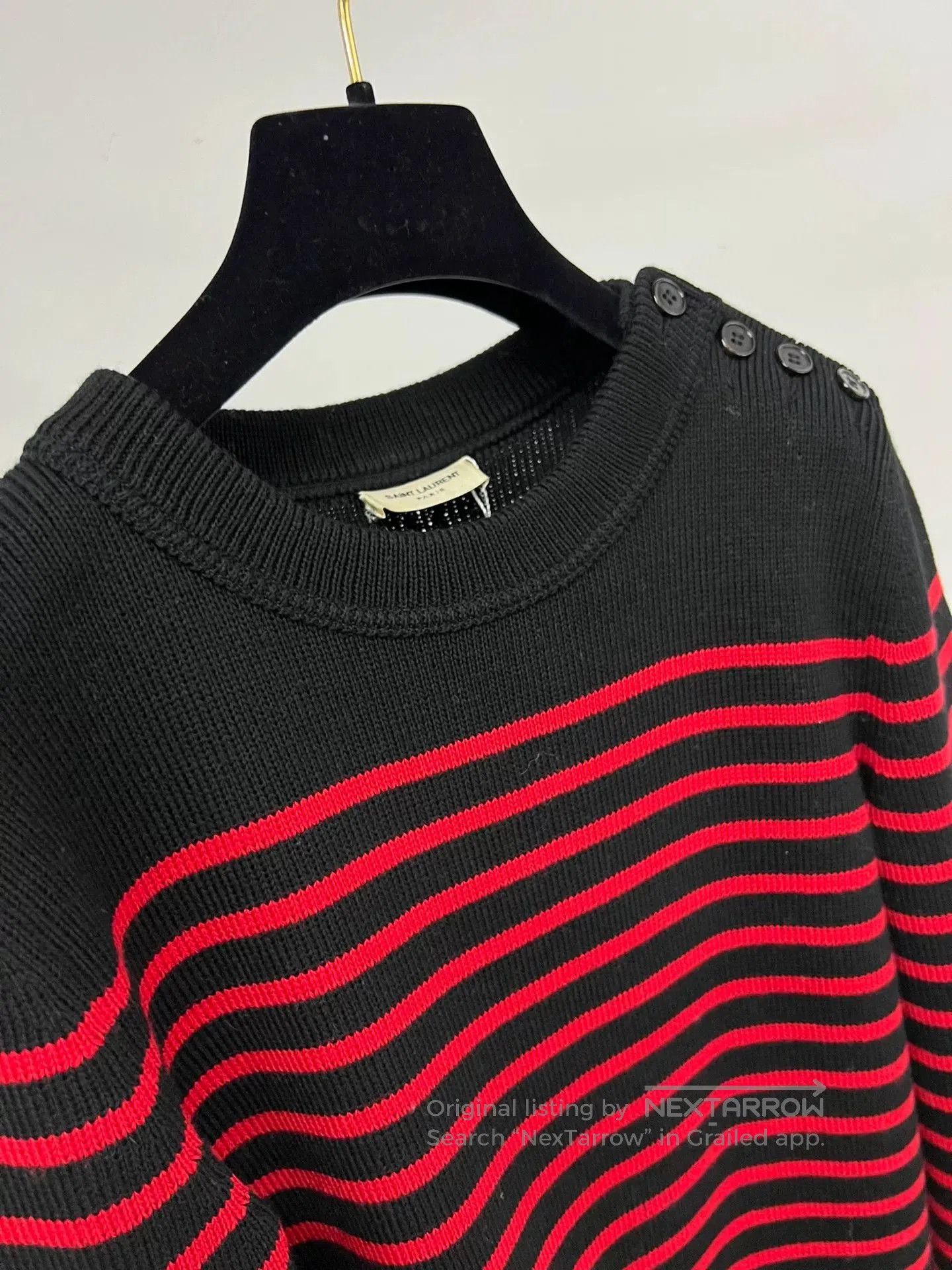 Saint Laurent Paris Saint Laurent Black Red Striped Shoulder Button Sweater. Size S / US 4 / IT 40 - 3 Thumbnail
