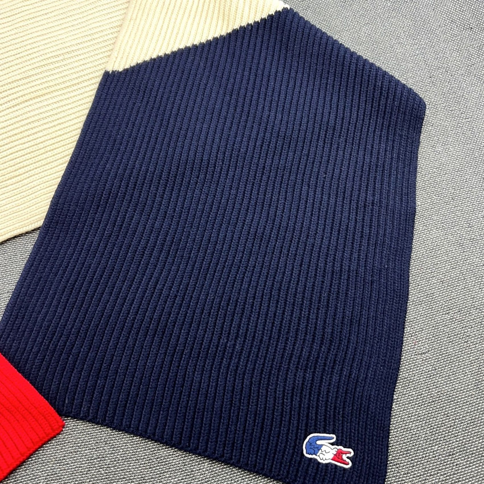 Lacoste LACOSTE France Olympic Games Tribute Scarf Limited Edition 100% Wool Crocodile • Unisex Wool Scarf • Multicolor Flag Theme • 70 Inches Size ONE SIZE - 5 Thumbnail
