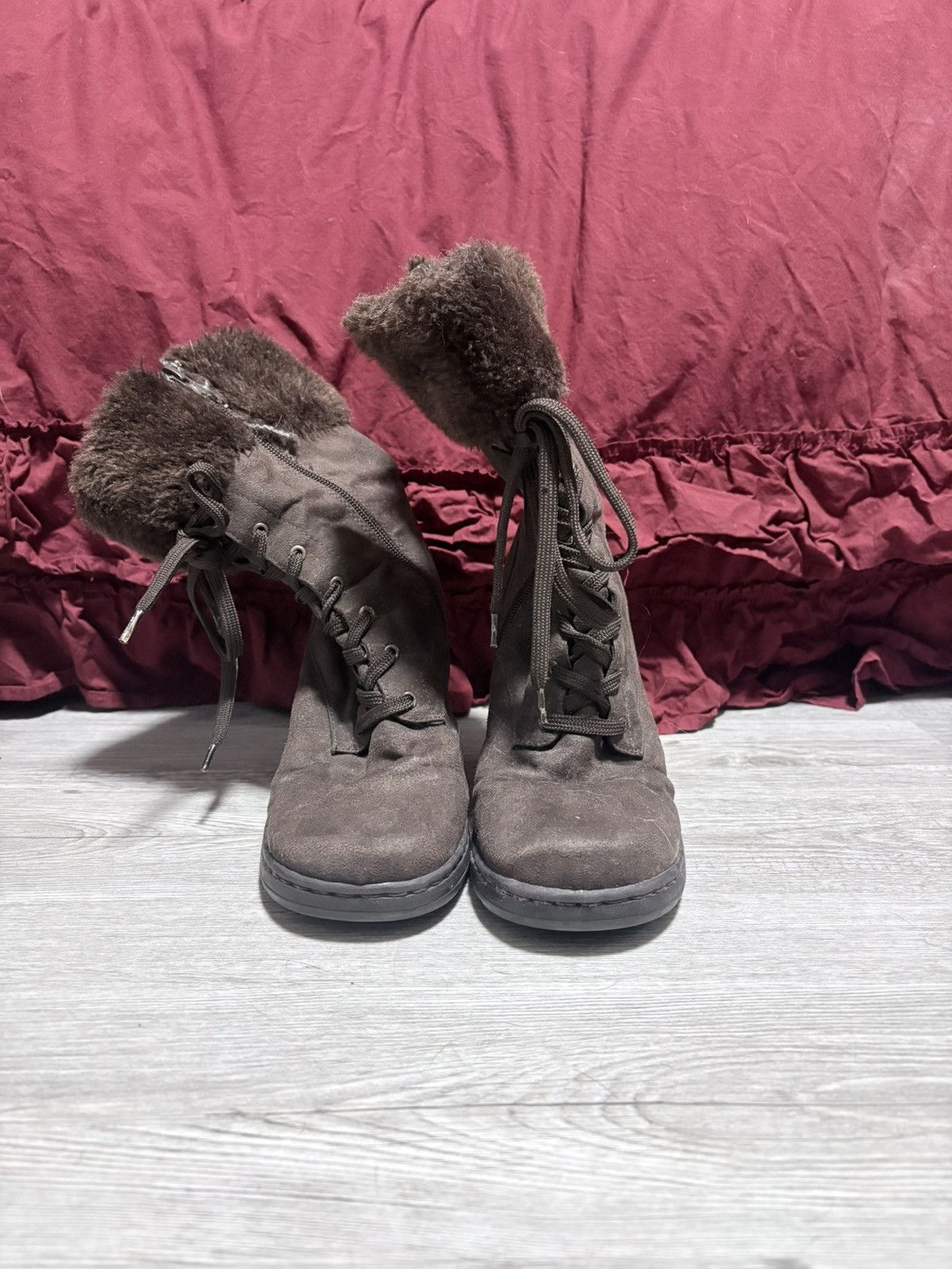 Le Chateau Brown Fur Heel Boots Size US 7.5 / IT 37.5 - 2 Thumbnail