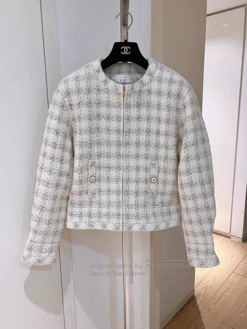 Chanel Snow series milky white tweed coat