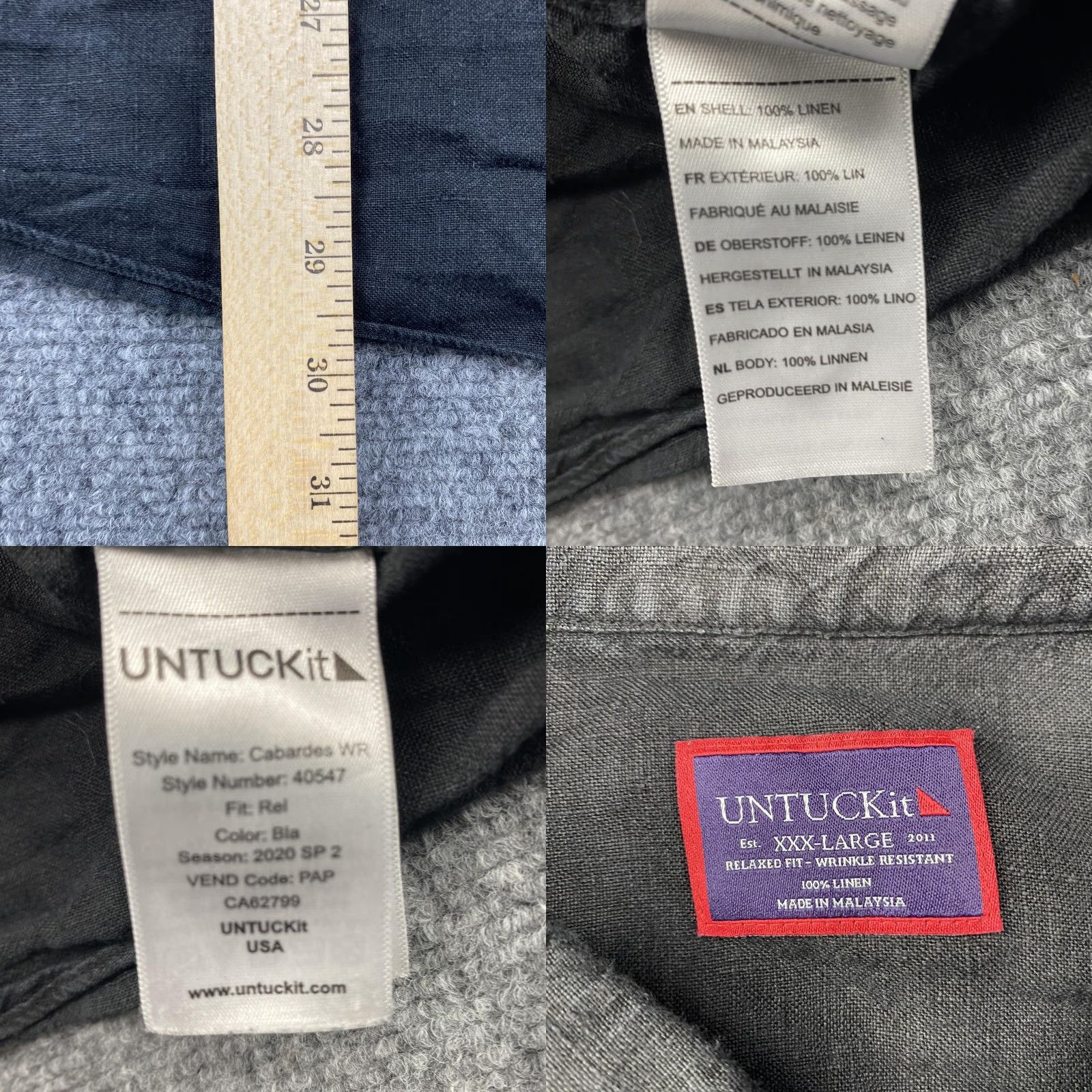 UNTUCKit UNTUCKit Shirt Mens 3XL Black Cabardes WR Relaxed 100% Linen Button Up 40547 Size US XXL / EU 58 / 5 - 8 Thumbnail