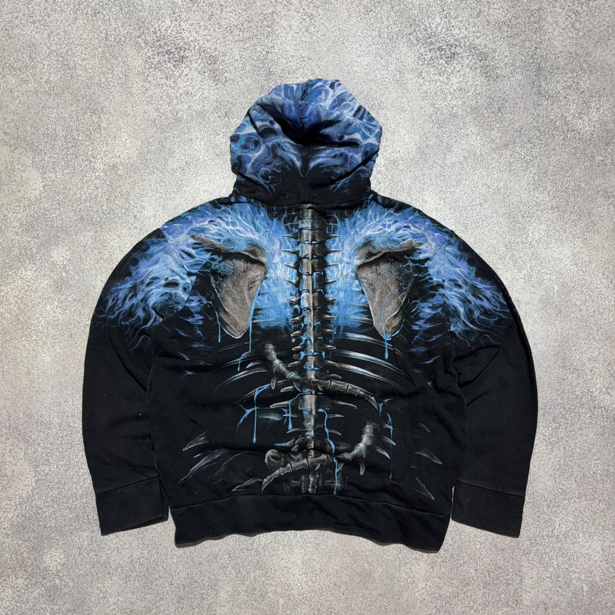 Japanese Brand × Vintage Vintage Skulls and Bones Flaming Spine All Over Print Hoodie Size US M / EU 48-50 / 2 - 7 Thumbnail
