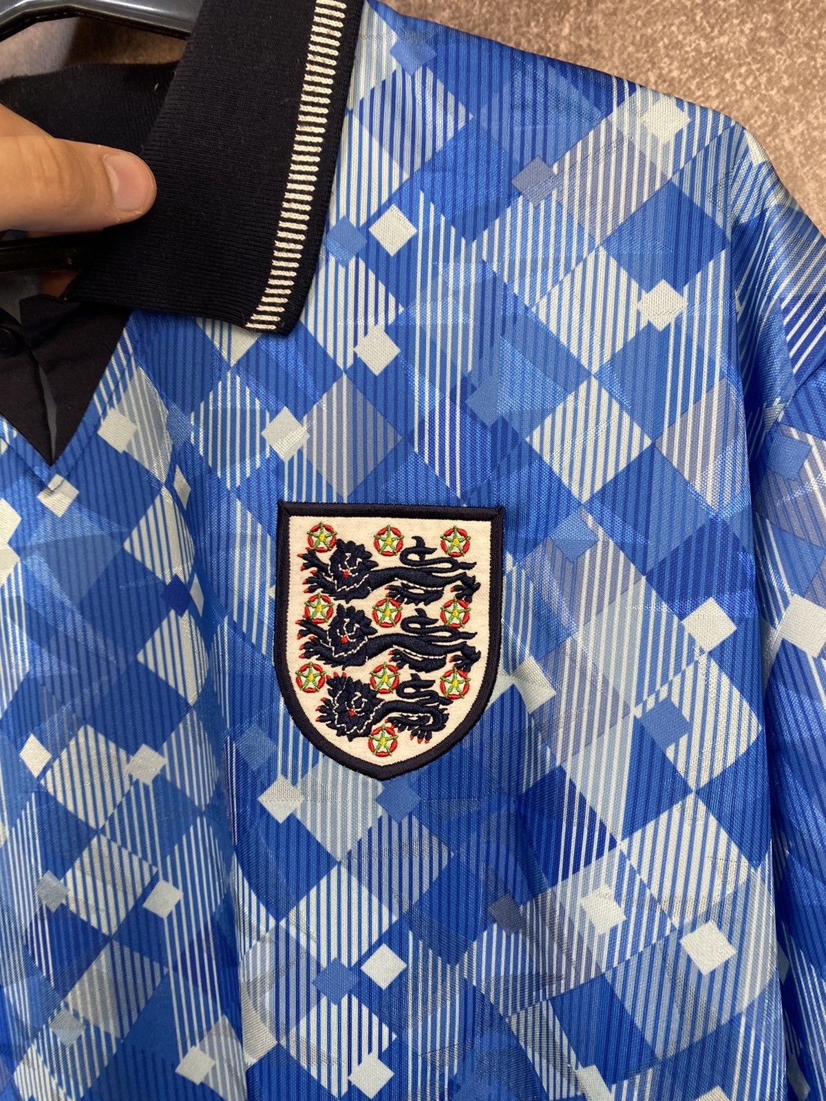 Vintage Vintage 90s England Score Draw Blue Jersey rare Size US L / EU 52-54 / 3 - 4 Thumbnail