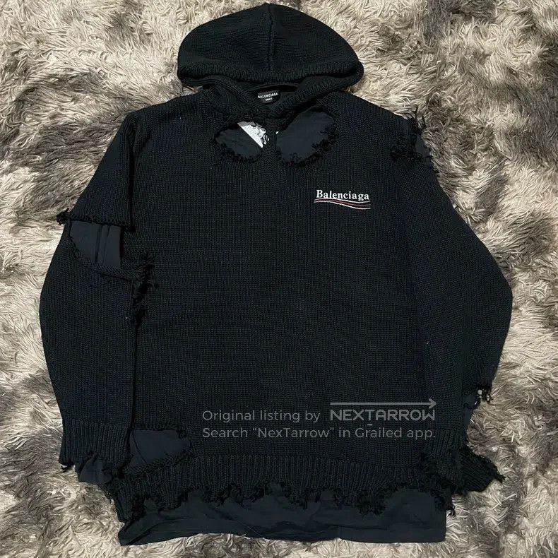 Balenciaga Balenciaga Ripped Cola Thick Faux Two-Piece Sweater Size US M / EU 48-50 / 2 - 1 Thumbnail