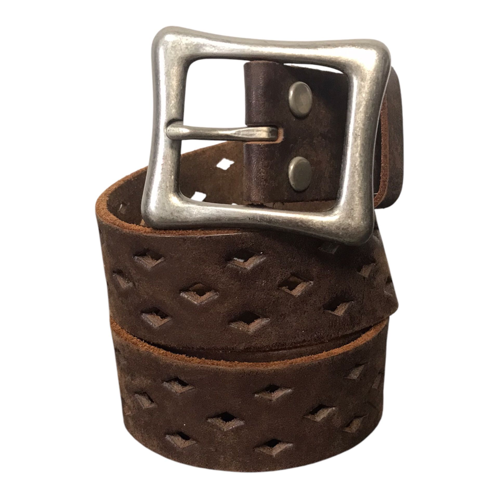 If Six Was Nine × Leather Rare Diamond Cut Leather Brown Belt Size ONE SIZE - 3 Thumbnail