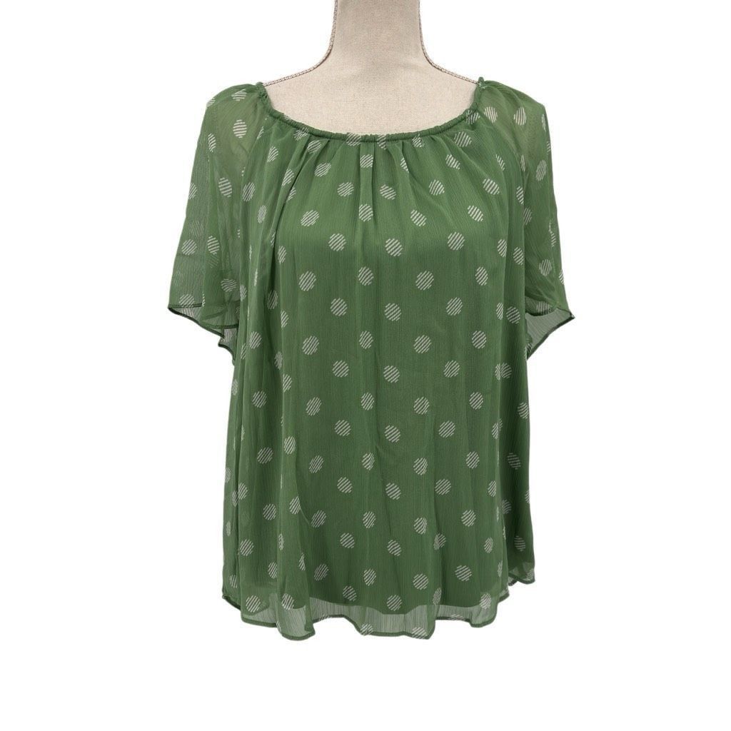 Other LC Lauren Conrad Geometric Print Sheer Chiffon Puff Sleeve Blouse Green Large 90 Size L / US 10 / IT 46 - 1 Thumbnail