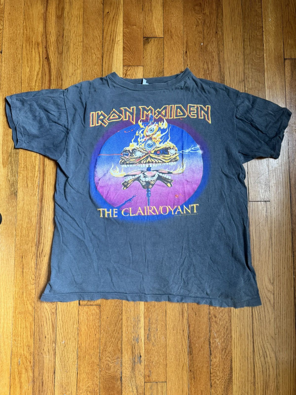 PACIFIC IRON MAIDEN Band T-shirt (Men's size M) cotton black type Vintage Second Hand
