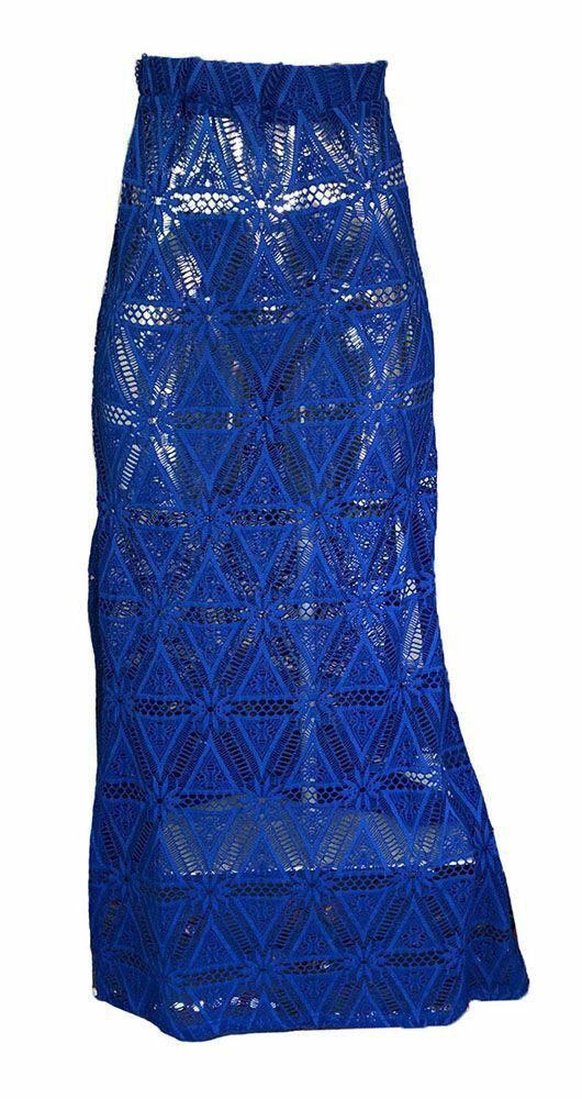 Designer Pre Owned Blue Crocheted Skirt L Size 36" / US 14 / IT 50 - 1 Thumbnail