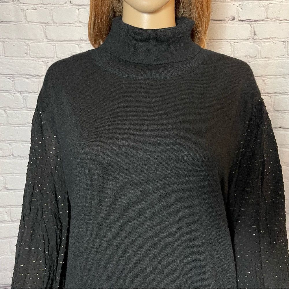 Loft NWT New LOFT Black Turtleneck Knit Wool Blend Chiffon Sleev Size 3XL / US 20-22 - 5 Thumbnail