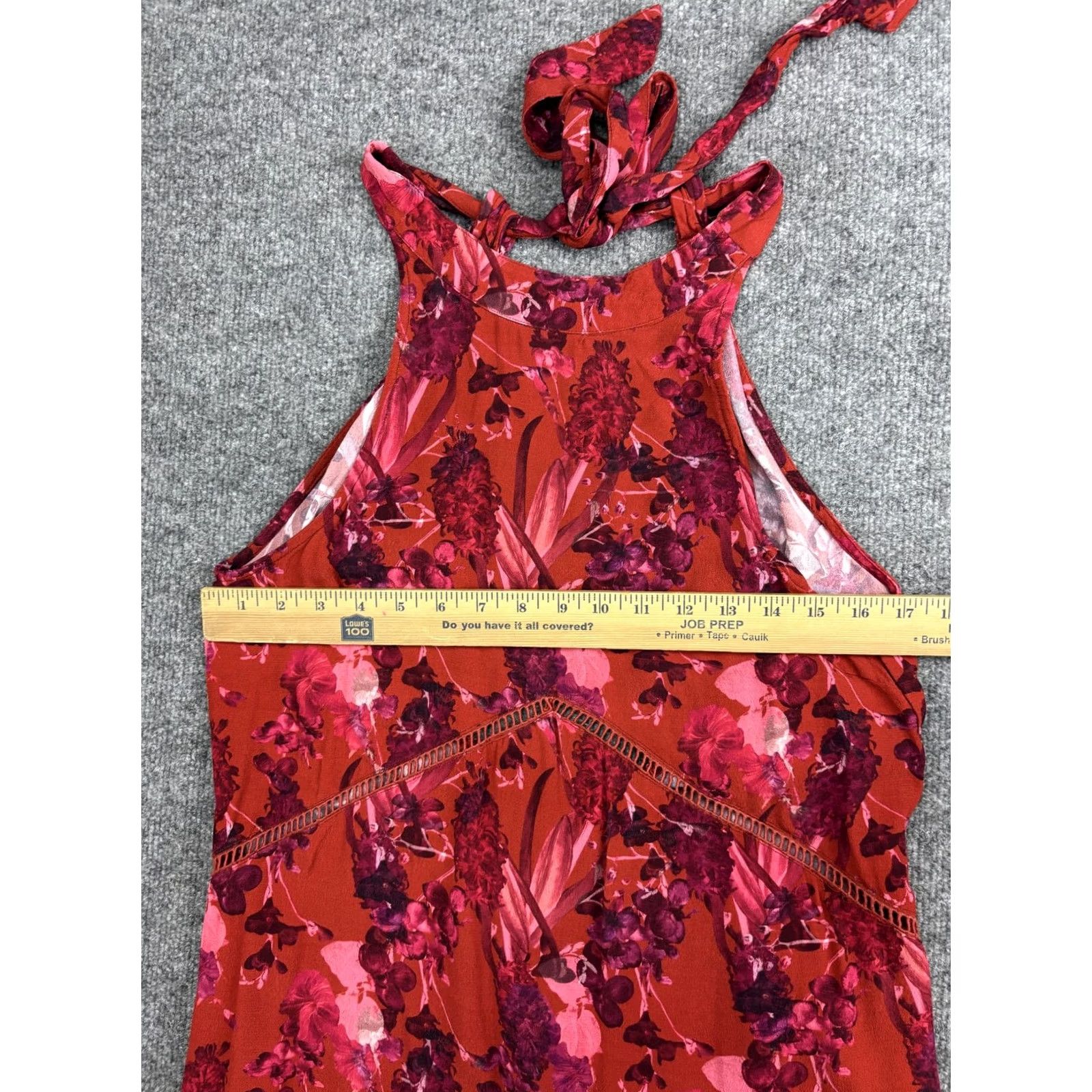 Beach Riot VINTAGE Beach Riot Dress Womens Small Red Pink Floral Halter Tie Neck Open Back Rayon Size S / US 4 / IT 40 - 2 Thumbnail