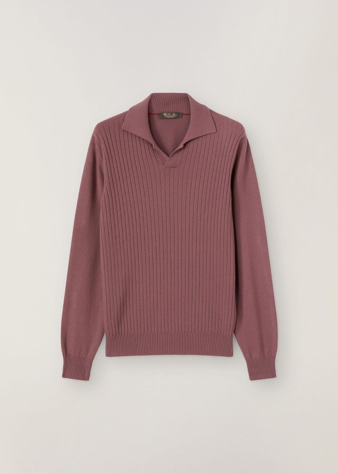 image of Loro Piana O1Loc1C0124 Long-Sleeved Polo Shirt In Brown, Men's (Size Medium)